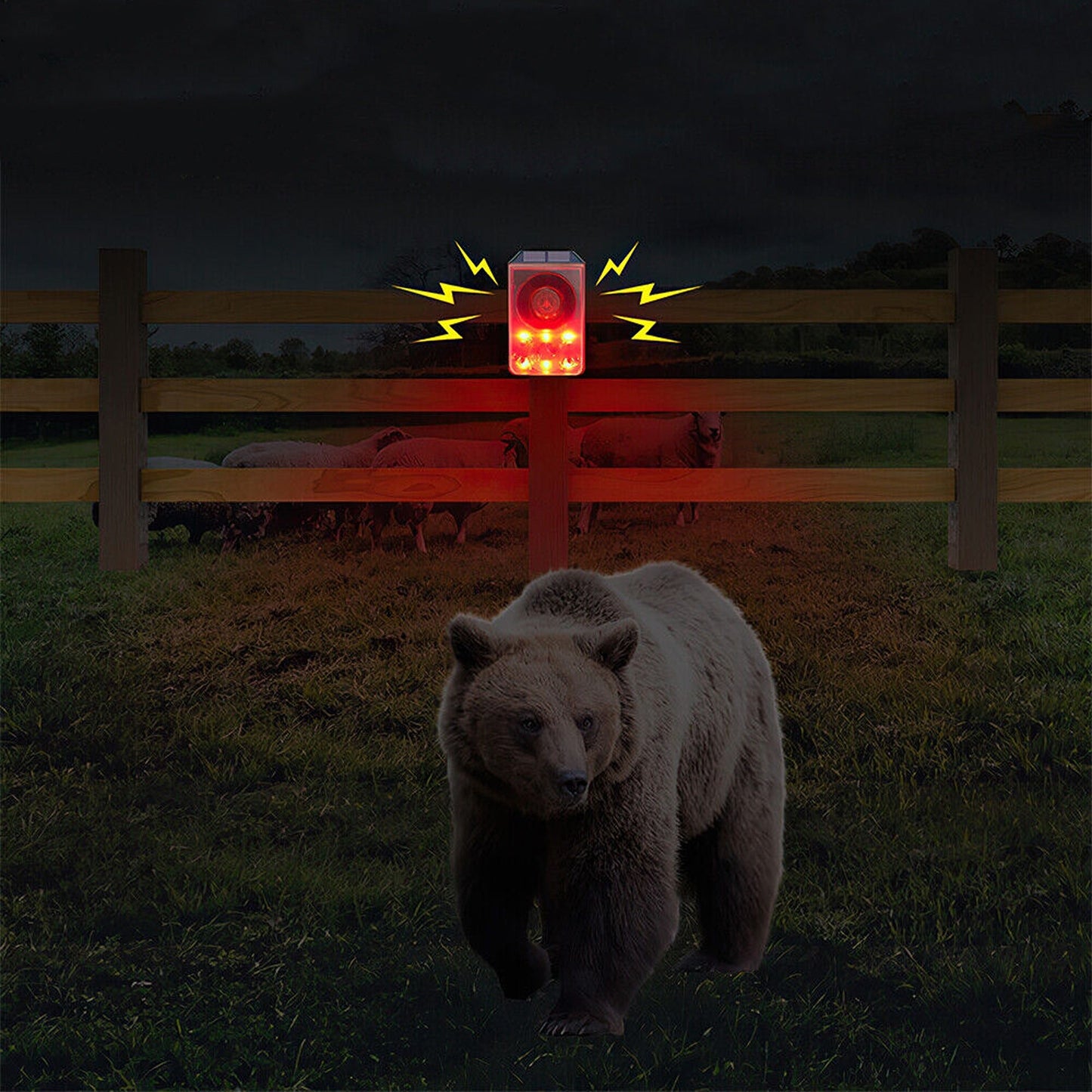 Outdoor Solar Motion Sensor Alarm with Siren Dog Barking and Gunshots Sounds