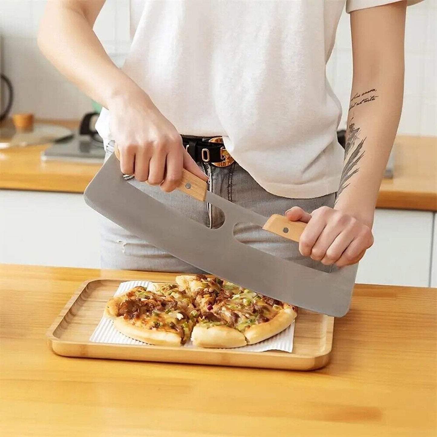 35cm Pizza Cutter Rocker 35cm Protective Cover Slicer Blade
