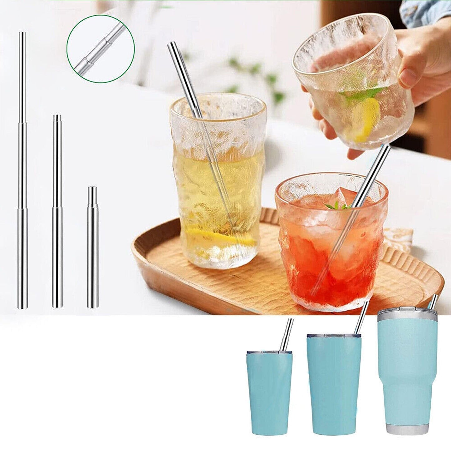 Stainless Steel Foldable Drinking Straw Metal Reusable with Cleaning Brush Keyring