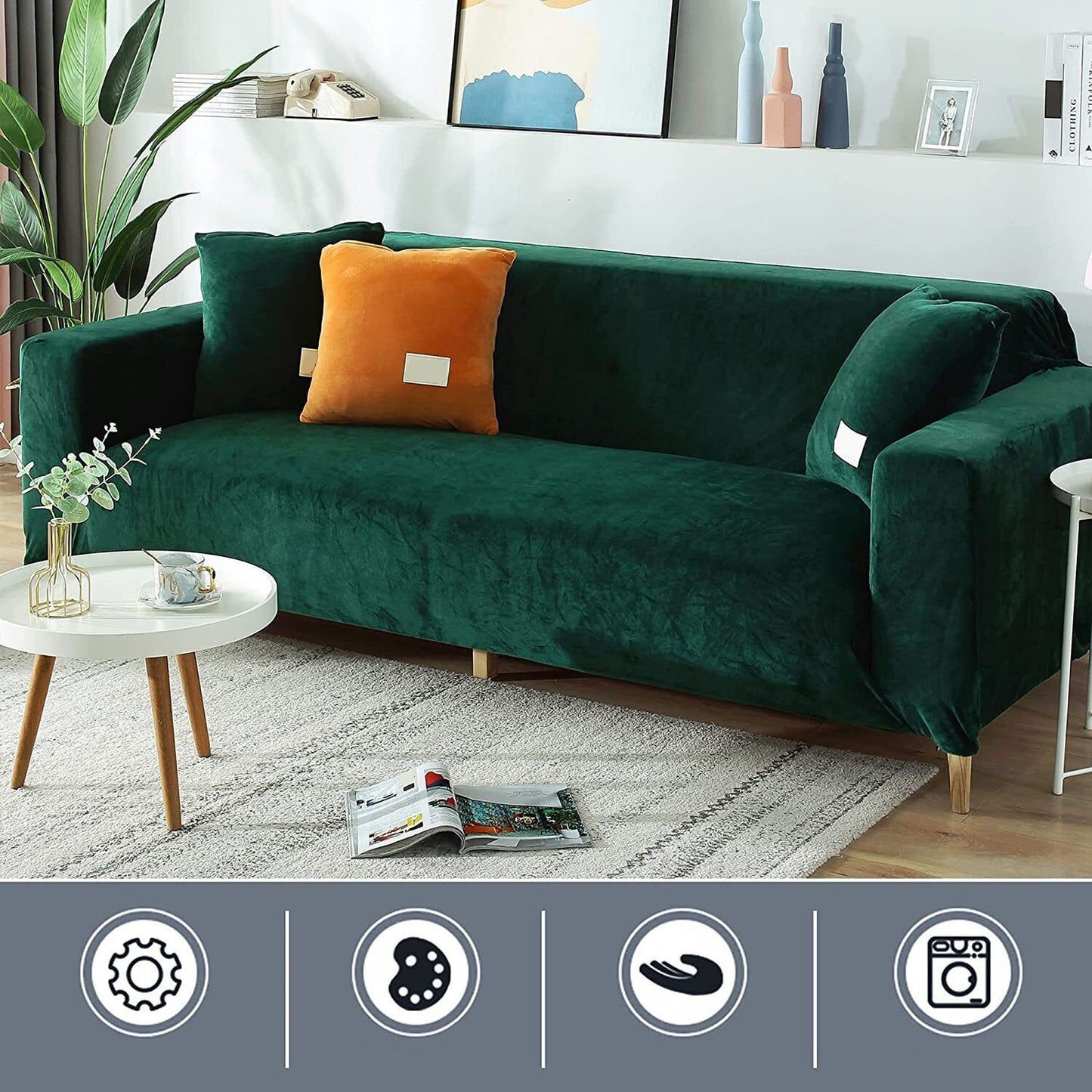 Dark Green Super Stretch Slipcover Velvet Sofa Covers Couch Cover