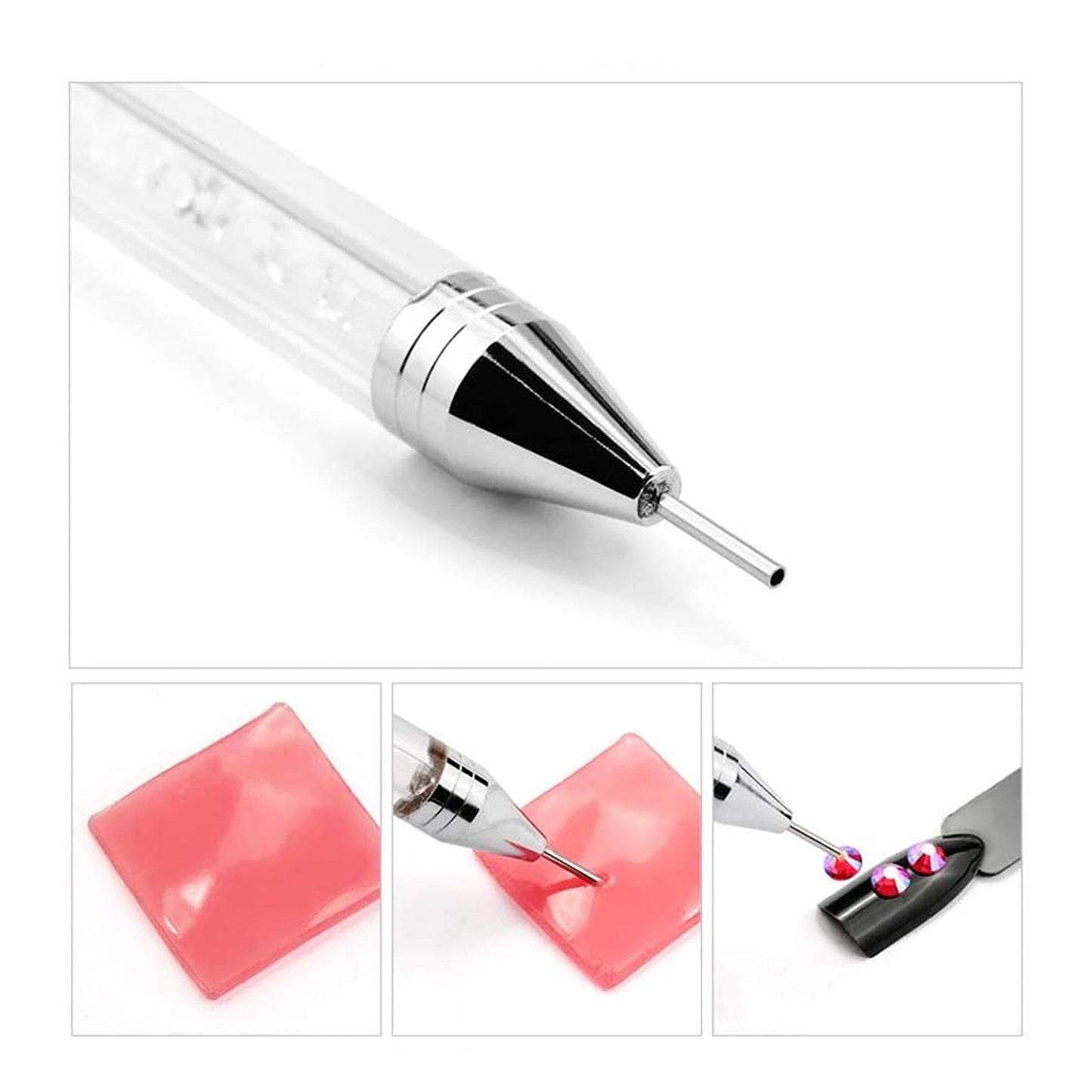 2pcs Dual-Ended Manicure Nail Art Tool Dotting Pen Rhinestone Picker
