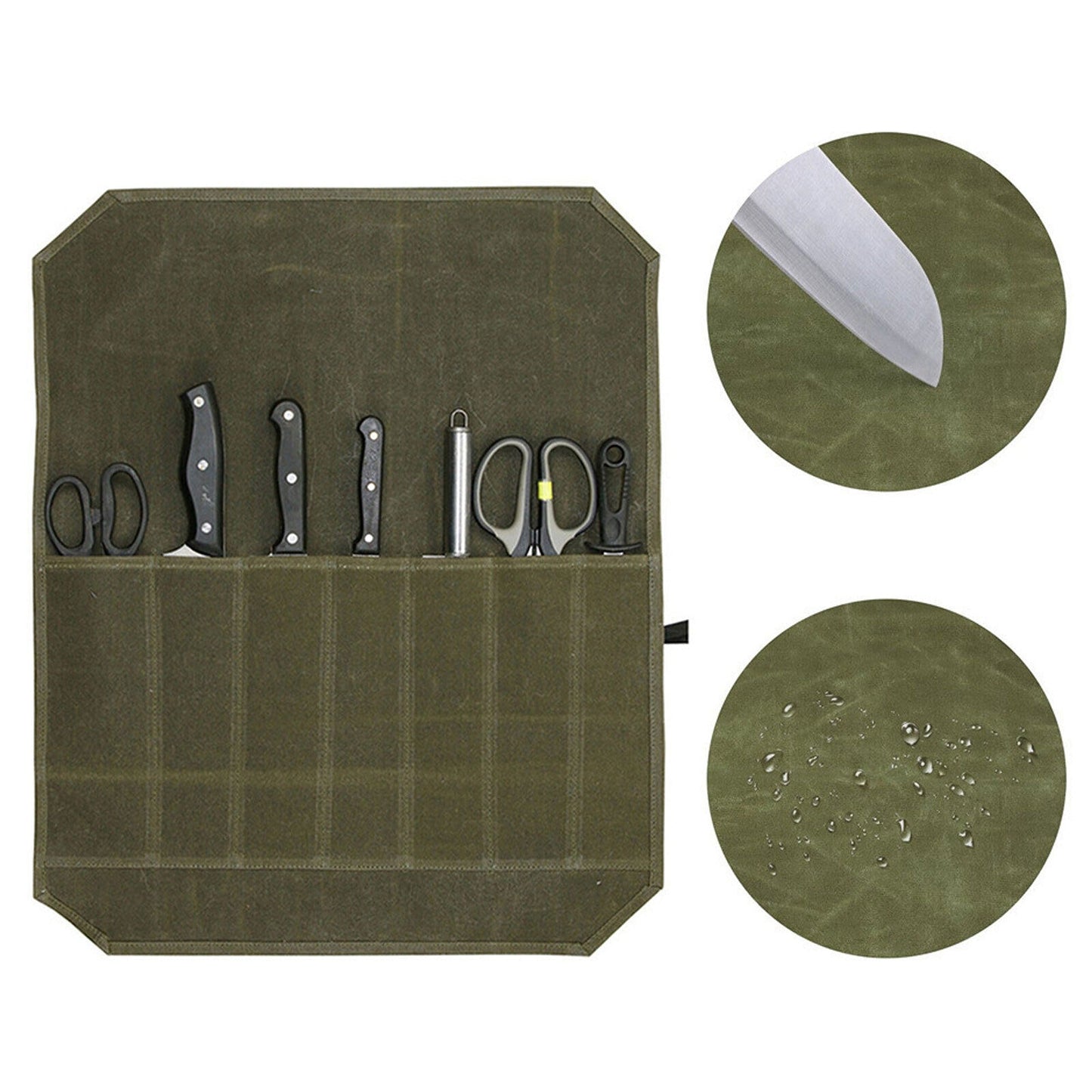 Waxed Canvas Chef Knife Roll Bag 7 Slot Storage Case