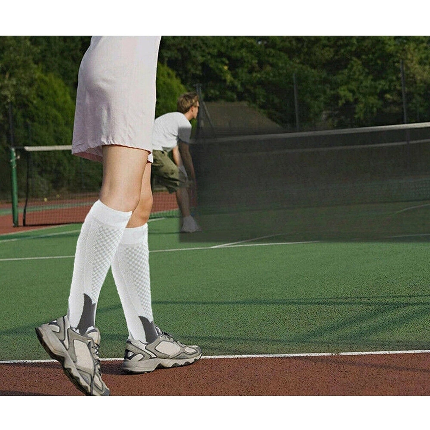 White Compression Socks with Copper Stockings Travel and Running Unisex