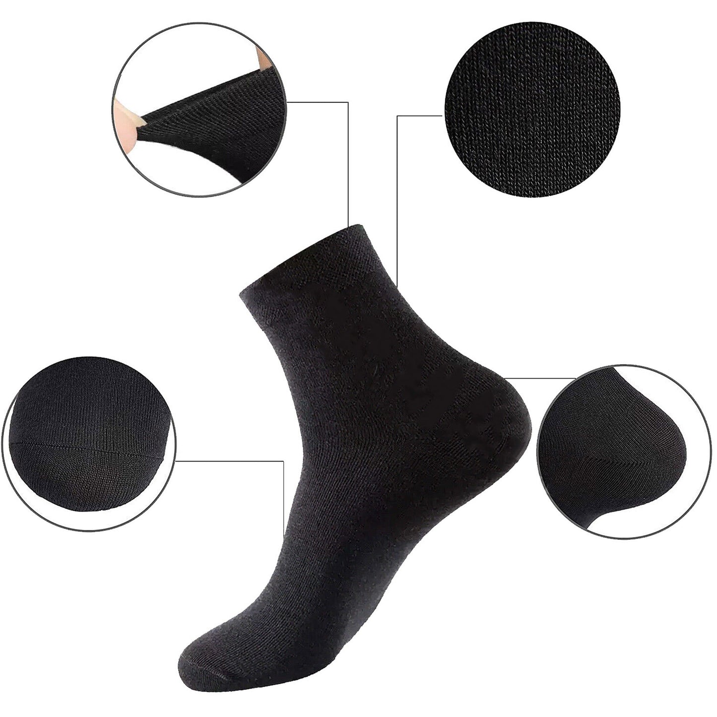 15 Pairs Men Odor-Resistant Bamboo Fiber Socks Black Natural Fabric