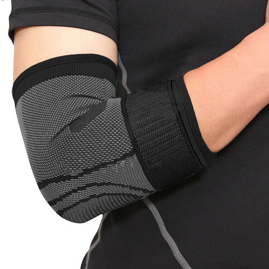 Black Adjustable Tennis and Golf Elbow Support Brace with Compression