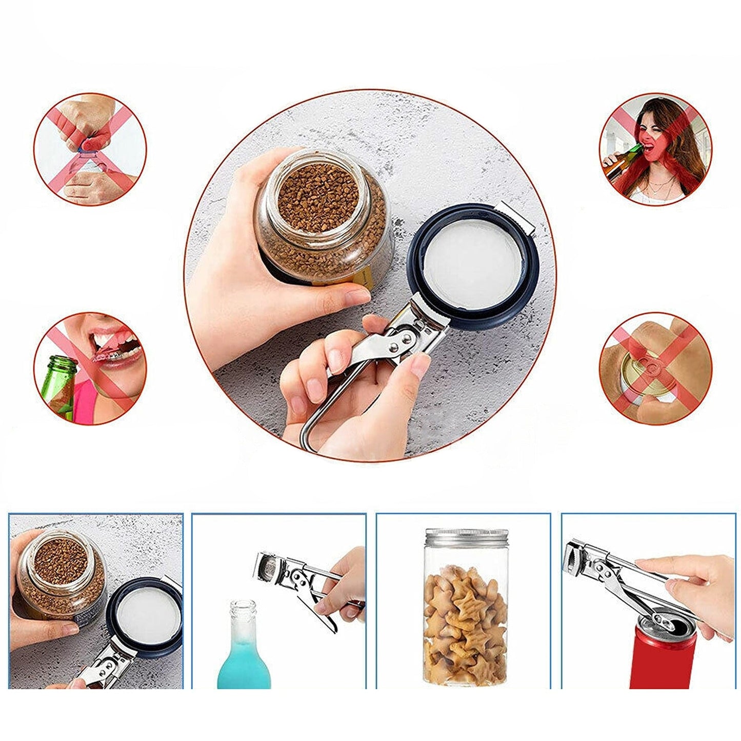 Adjustable Jar and Bottle Opener Stainless Steel Kitchen Tool
