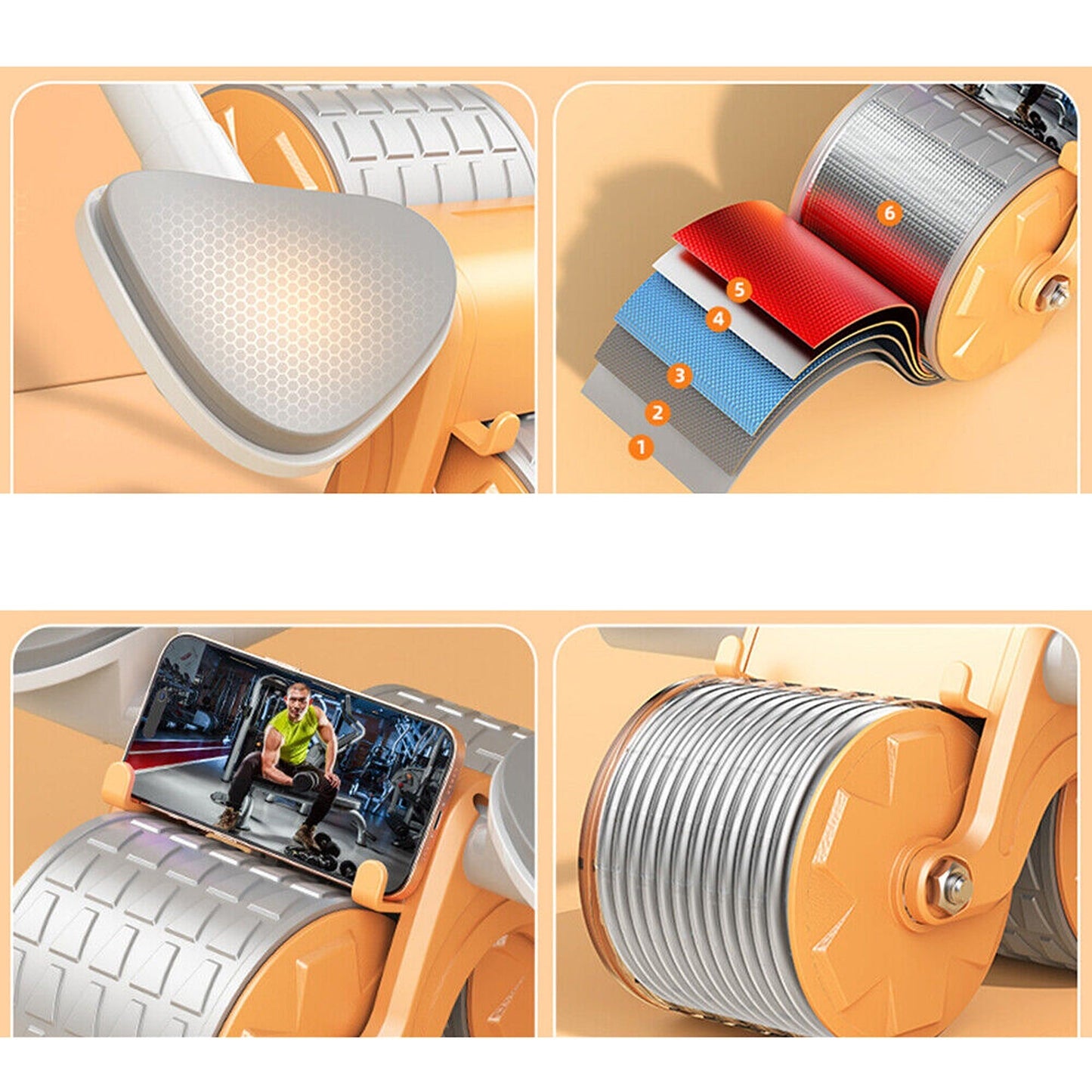 Ab Roller Wheel with Automatic Rebound and Elbow Support for Abdominal Workout
