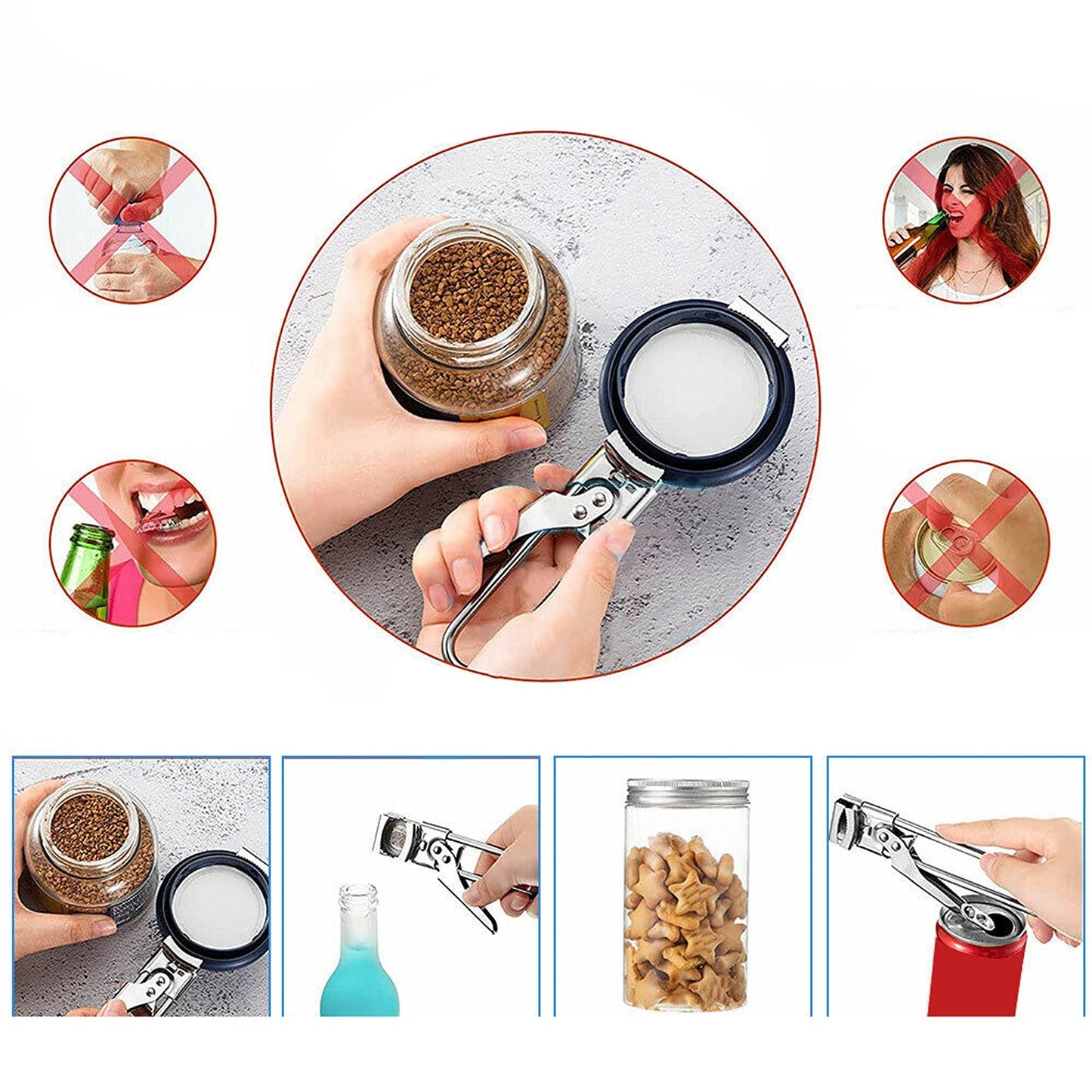 2pcs Multifunctional Stainless Steel Jar Opener Adjustable Bottle Lid Beer Gripper