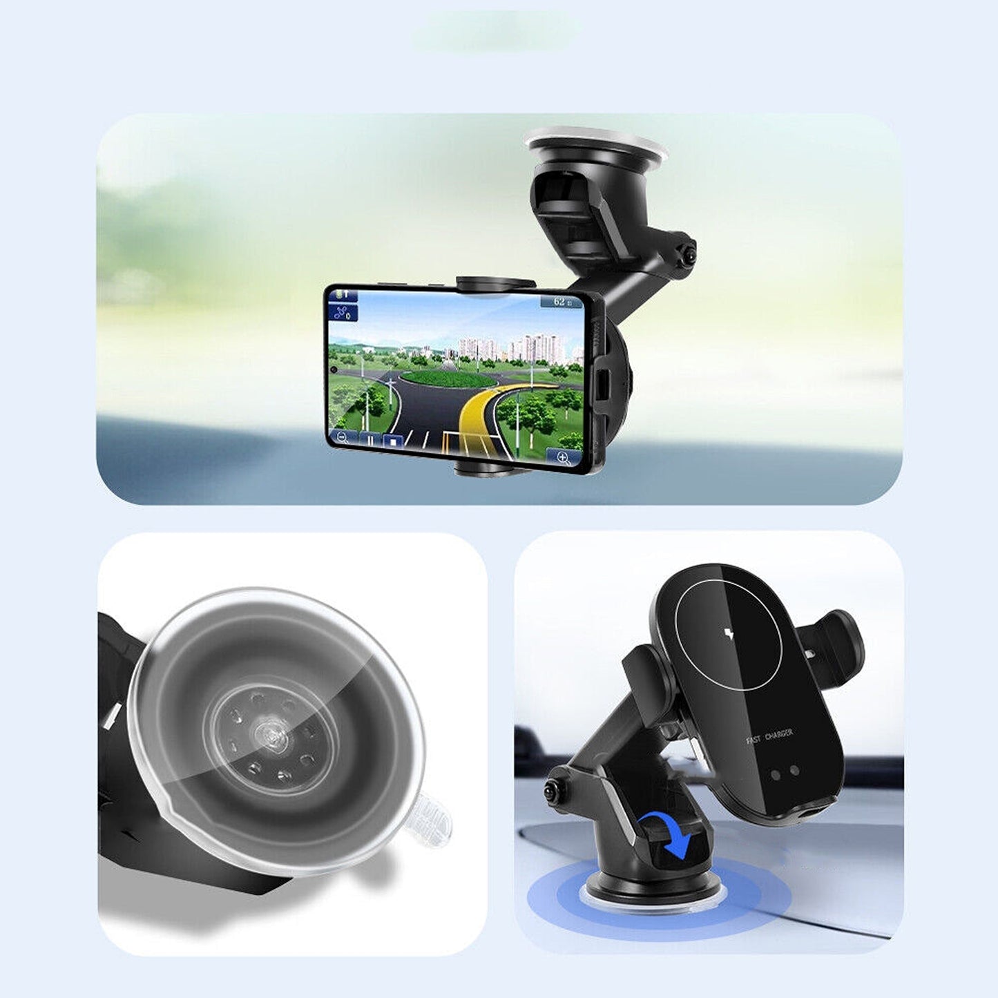 15W Automatic Clamping Wireless Car Charger for Air Vent Phone Mount