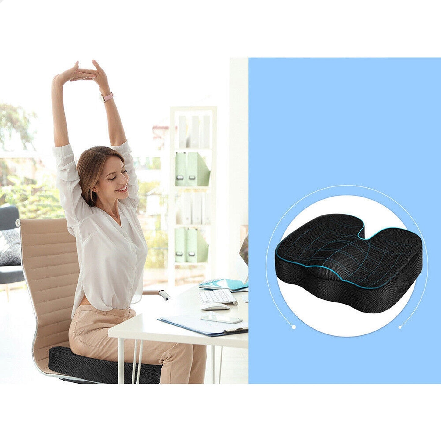 Car Office Seat Cushion Black Mesh Memory Foam Pillow Pad