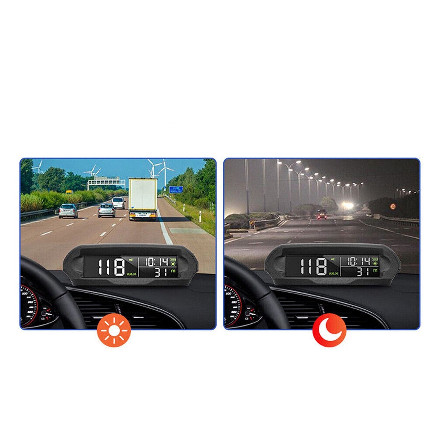 Solar HUD Display Wireless GPS Head-up Digital Speedometer Car