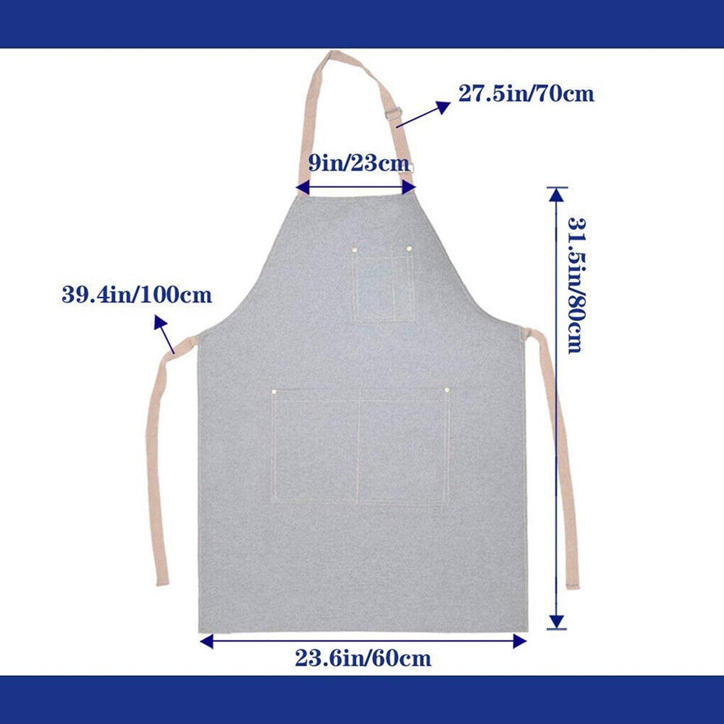 Denim Chef Apron with Adjustable Neck and Pocket for Kitchen Baking