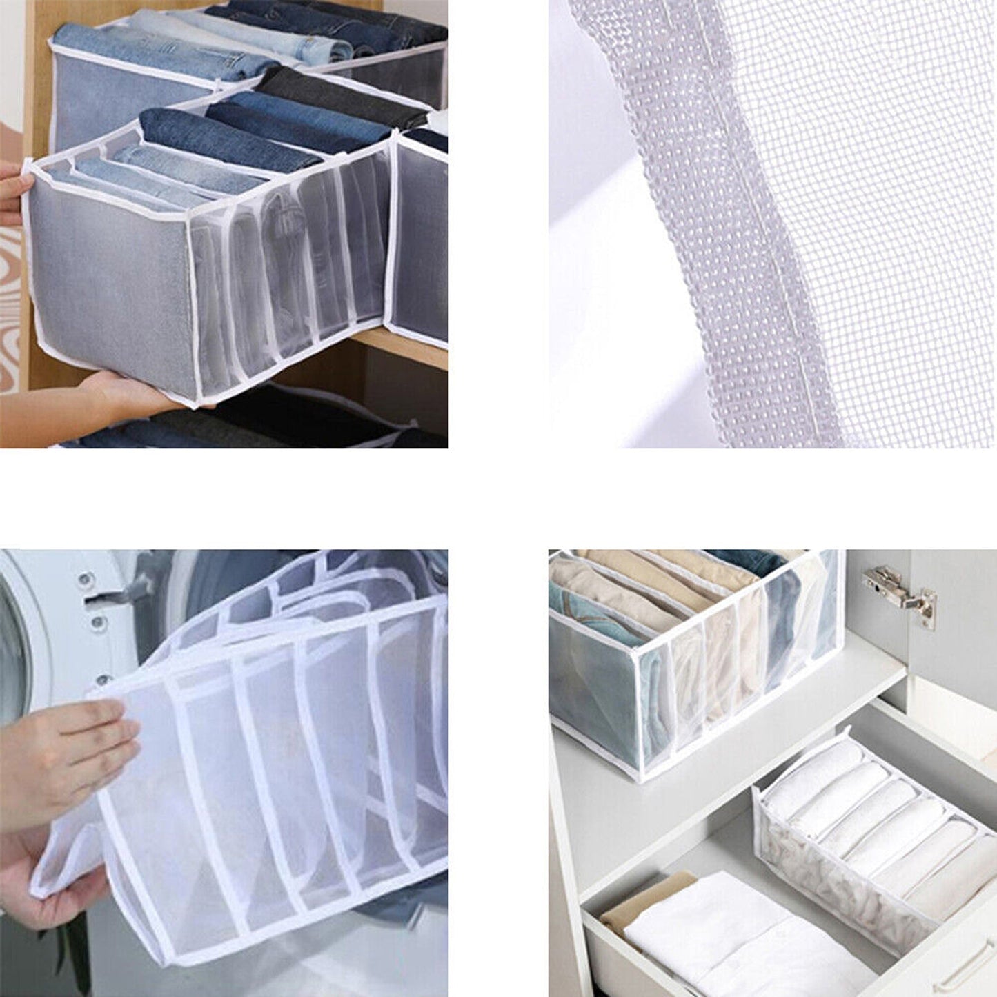7 Grid Foldable Mesh Organizer for Wardrobe Clothes and Jeans Storage