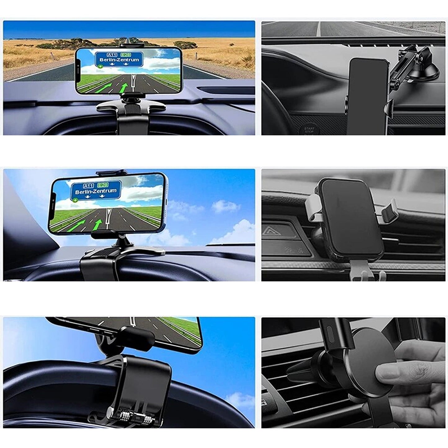 360 Universal Clamp Dashboard Mobile Mount Stand Phone Holder