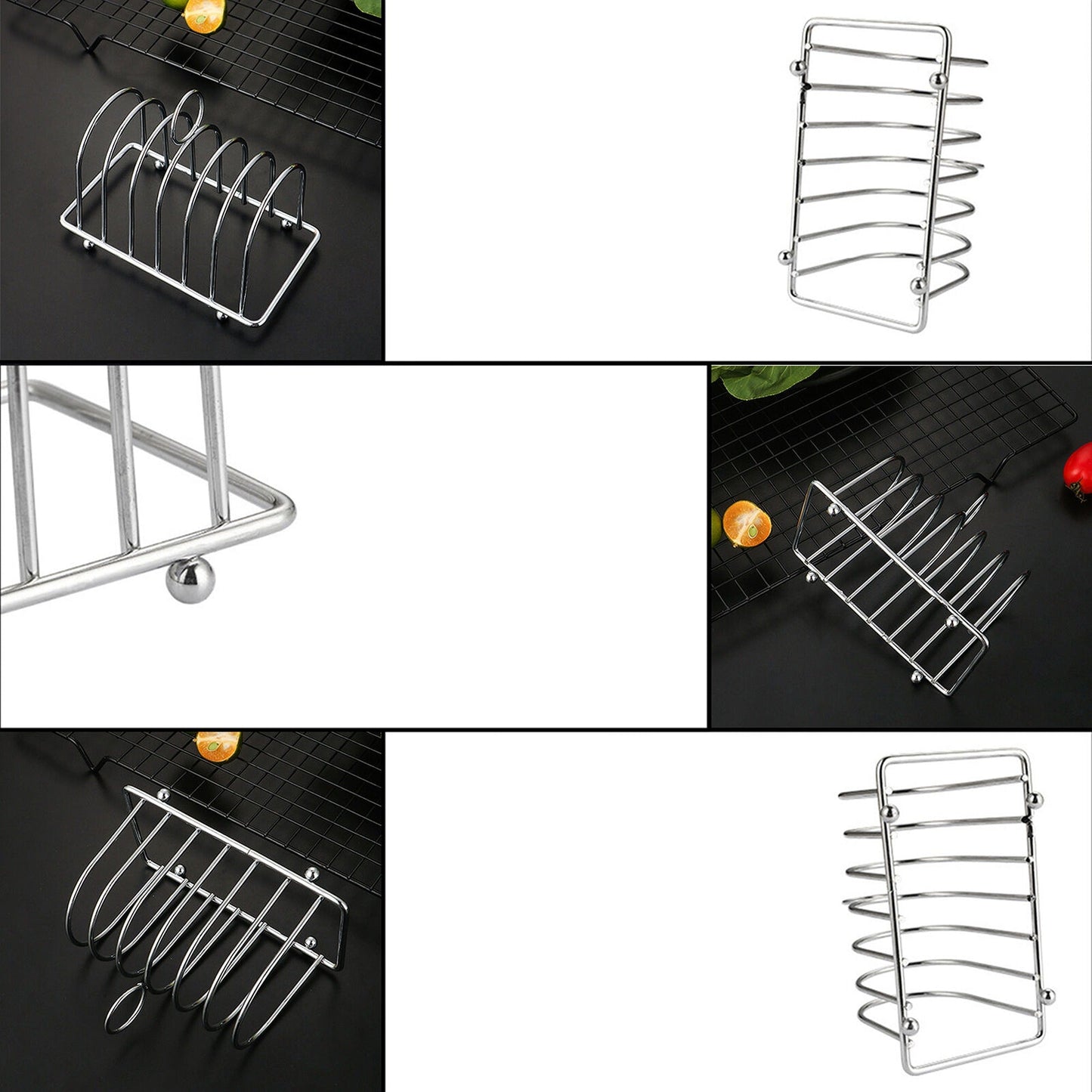 Stainless Steel Toast Bread Holder Metal Loaf Slices Rack 8 Slot
