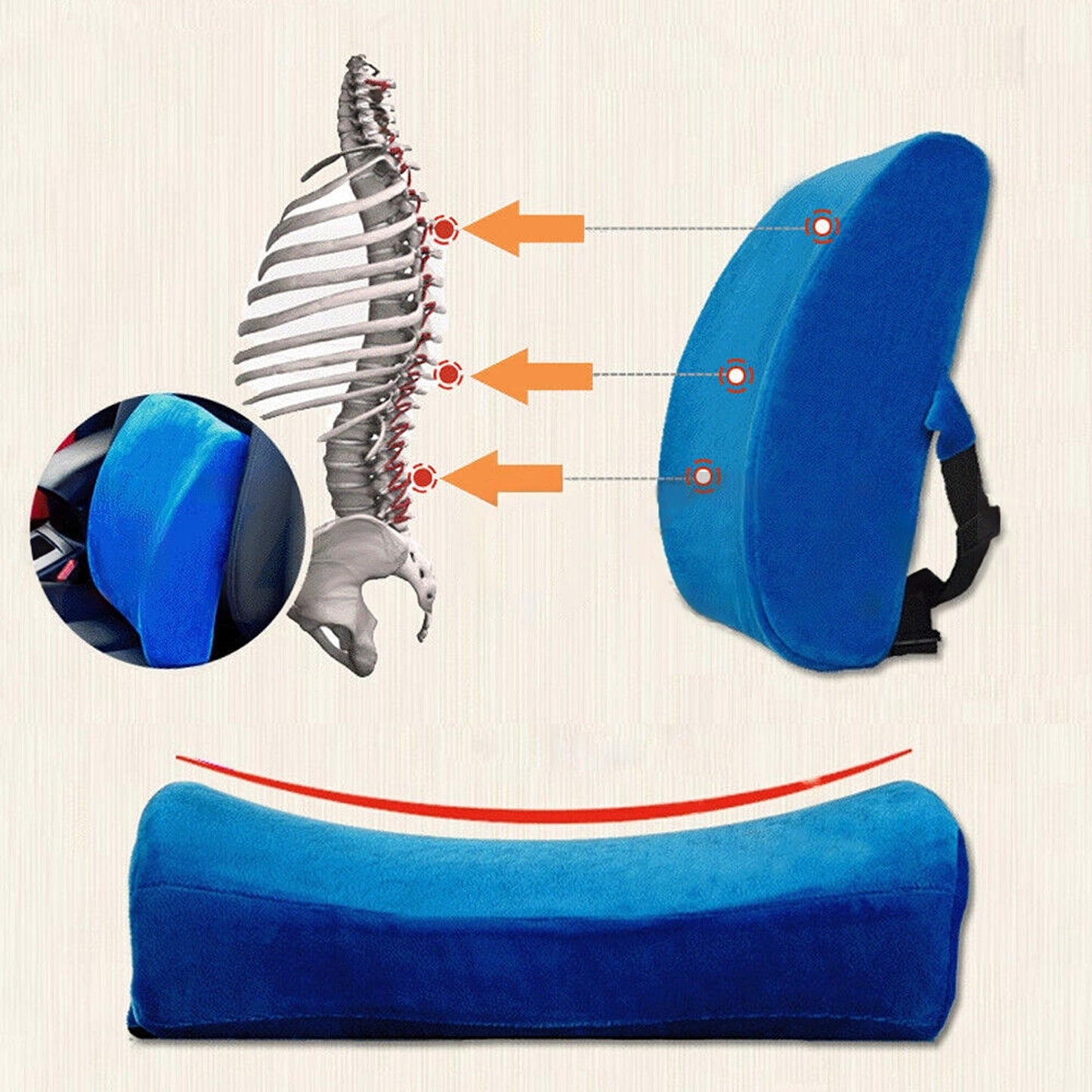 Memory Foam Lumbar Seat Cushion Car Back Support Chair Pillow