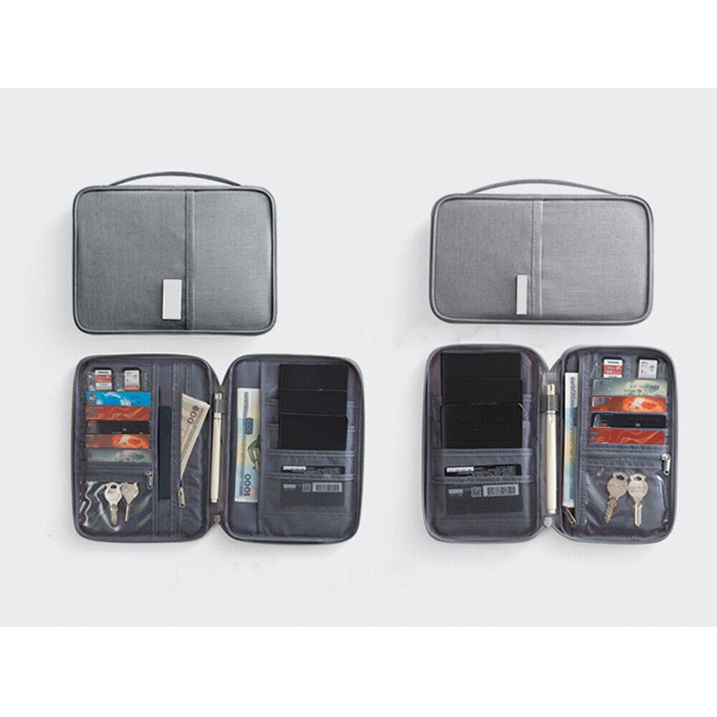 Grey RFID Family Travel Organizer Waterproof Passport Document Wallet