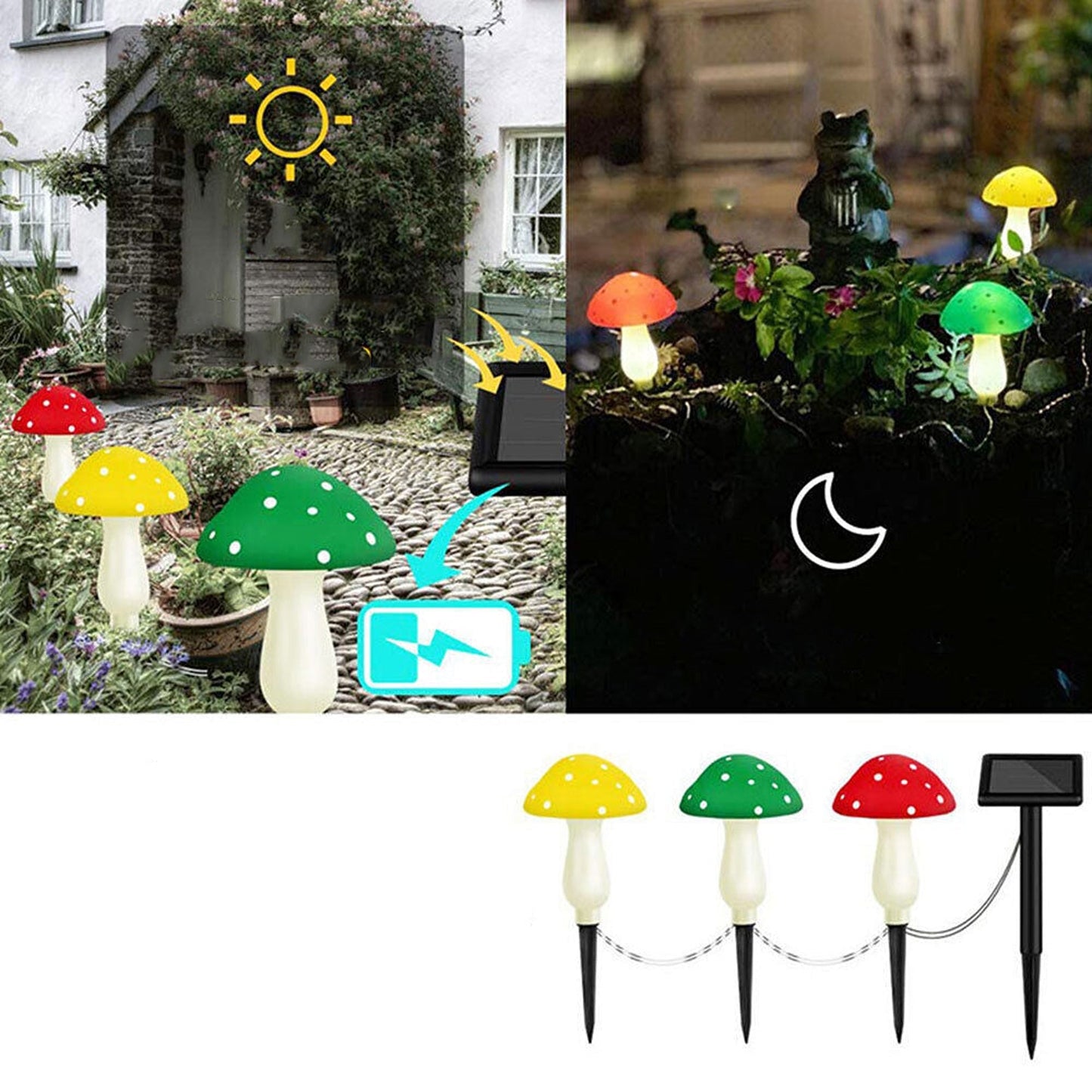 RYB LED Solar Mushroom Fairy Lights for Outdoor Yard Decoration