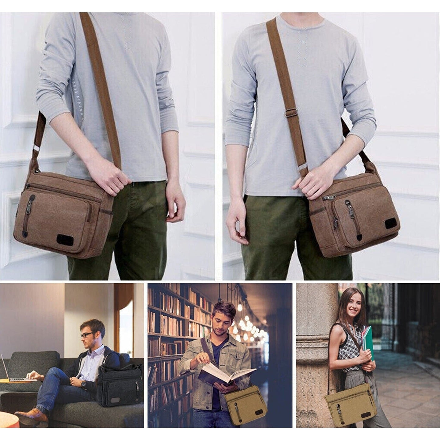 Men Canvas Messenger Bag Retro Shoulder Crossbody Satchel Travel