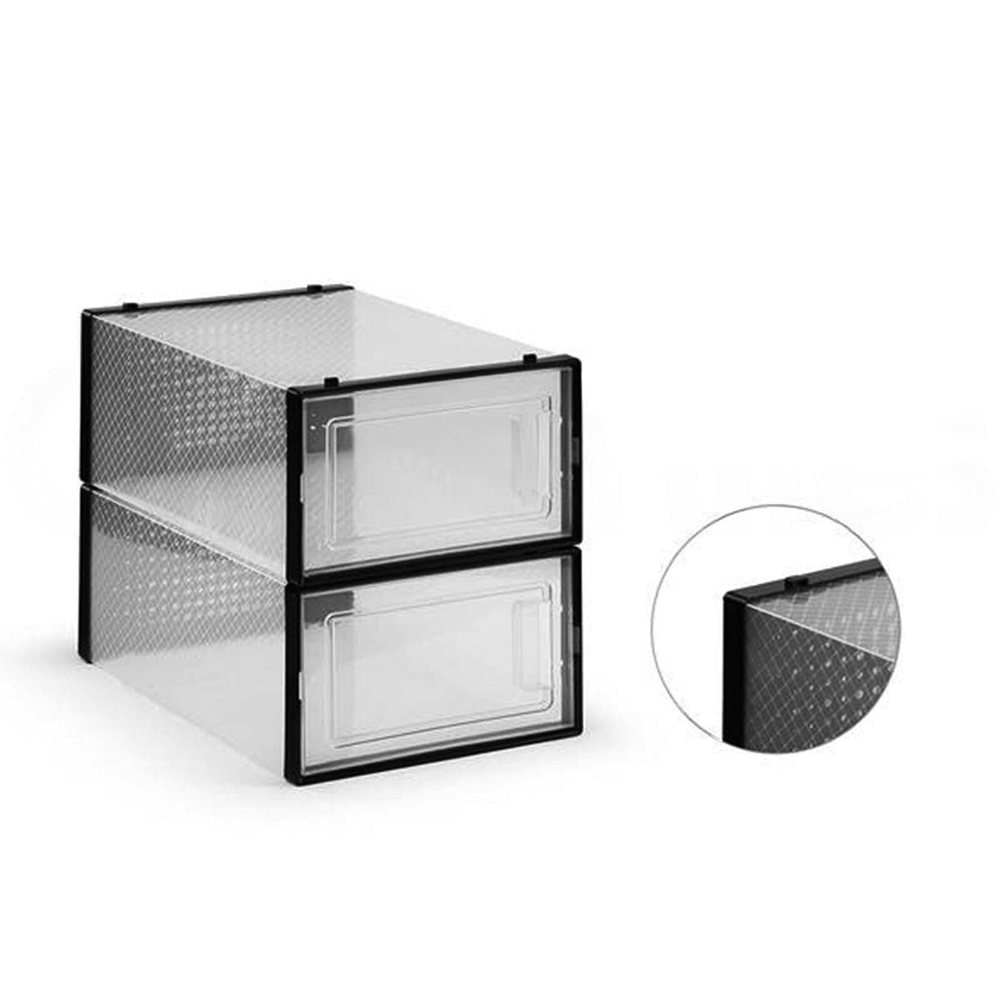 Set of Transparent Stackable Shoe Storage Boxes Black Drawers