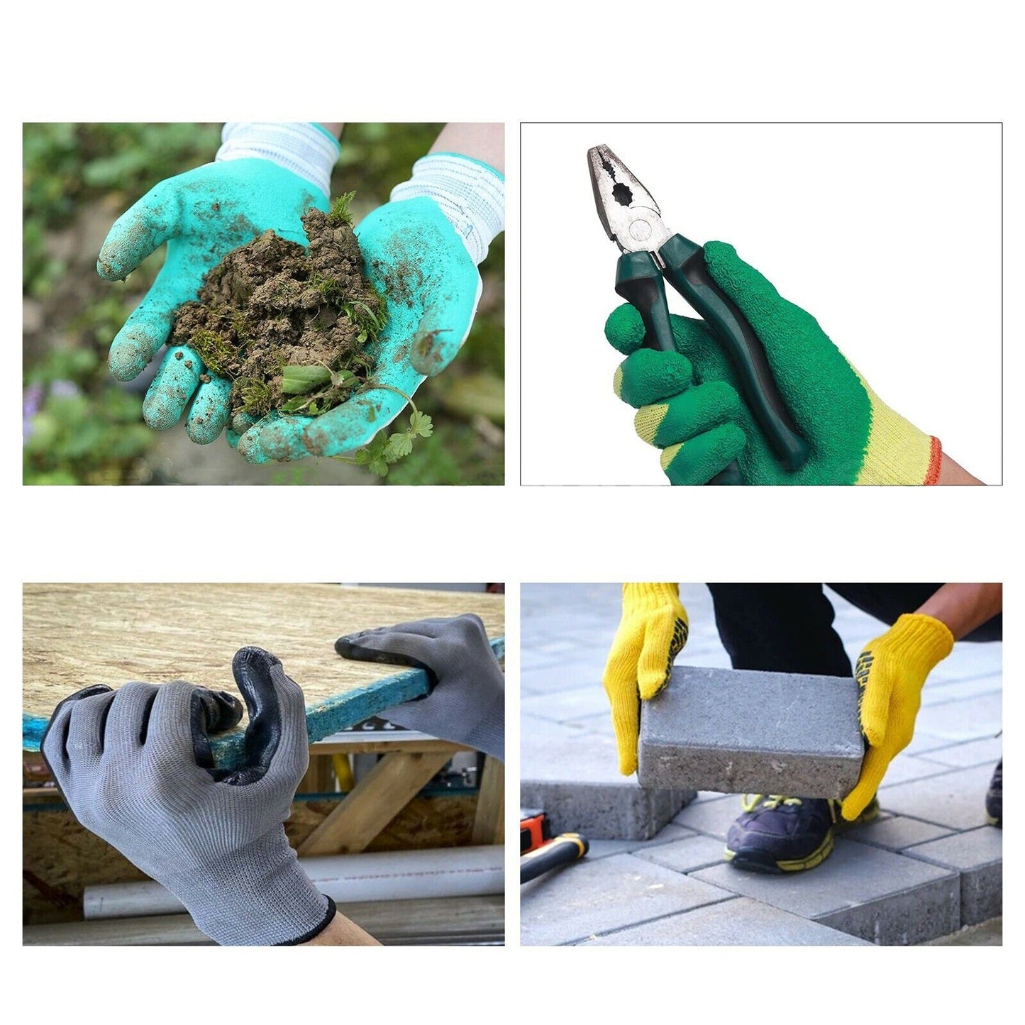 12 Pairs Non Slip Heavy Duty Rubber Coated Cotton Knit Work Gloves
