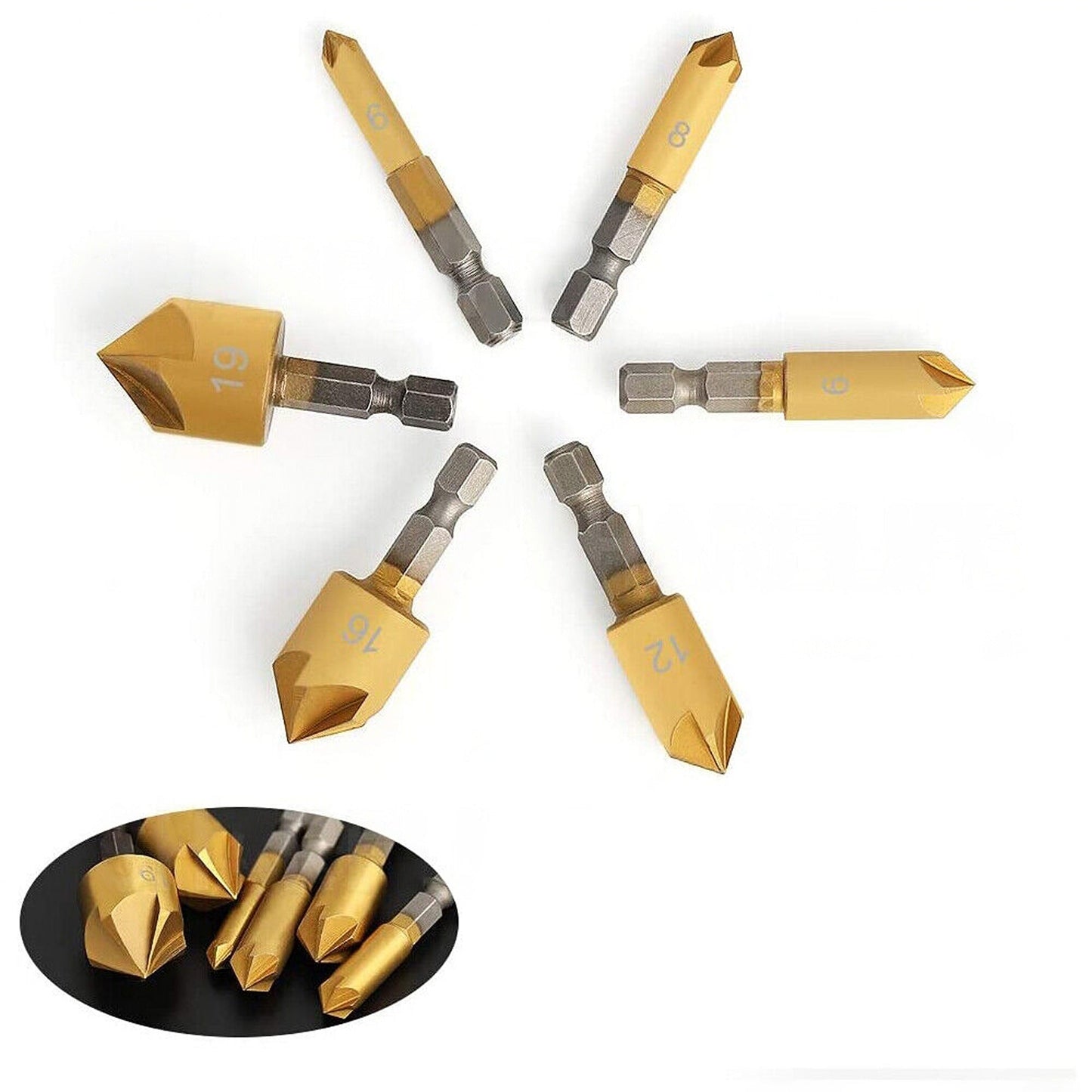 6pcs Metalworking Tools Crosshole Countersink Deburring Drill Bit