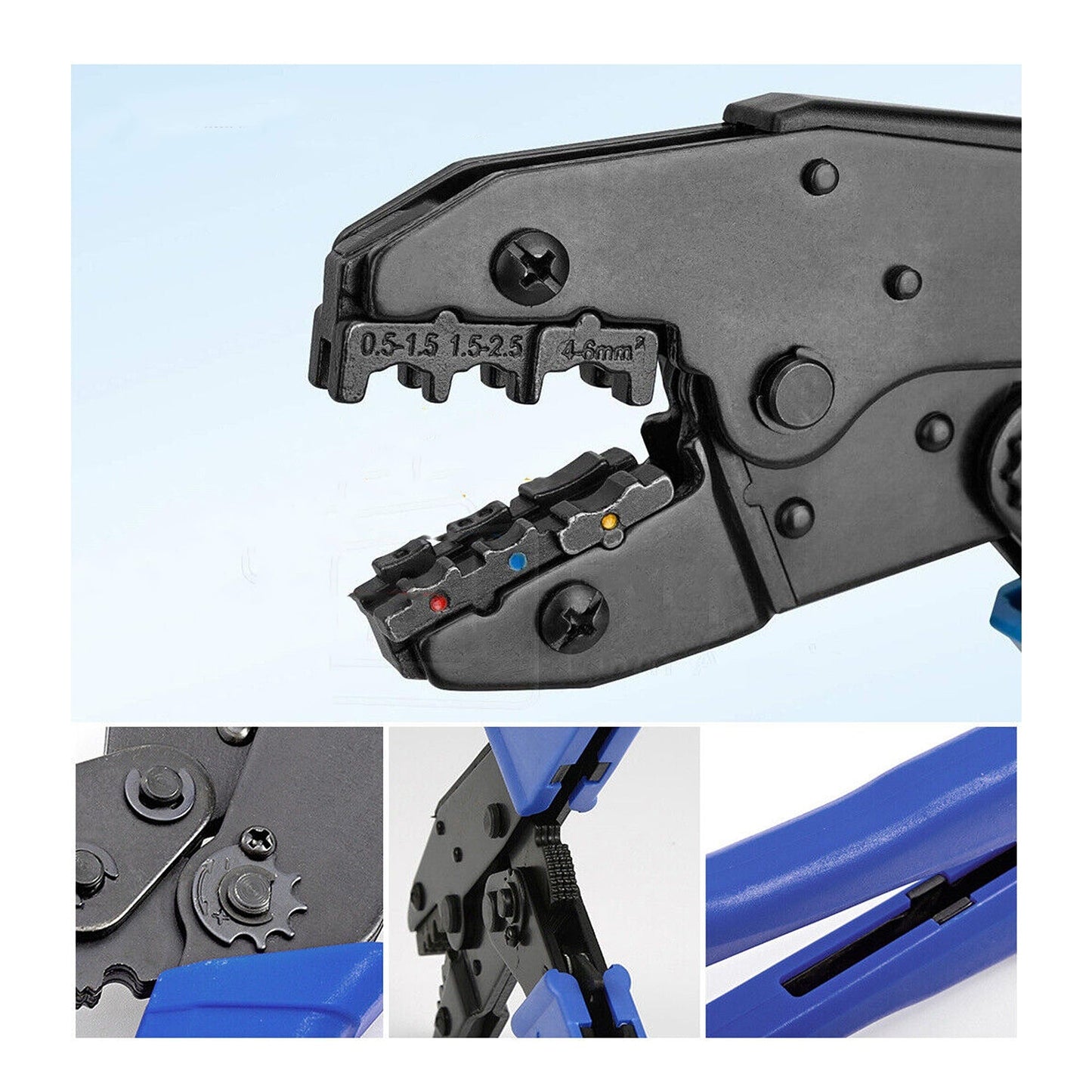 Ratcheting Wire Terminal Crimping Tool for Insulated Cable Connections