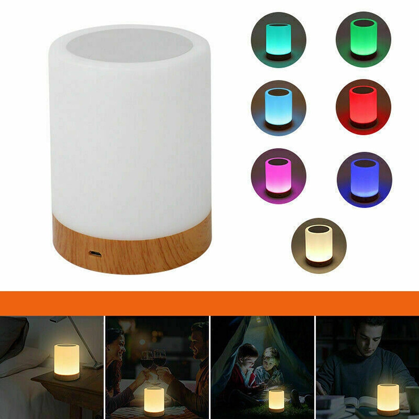 7 Colour USB Rechargeable RGB LED Touch Night Light Dimmable Mood Bedside Lamp