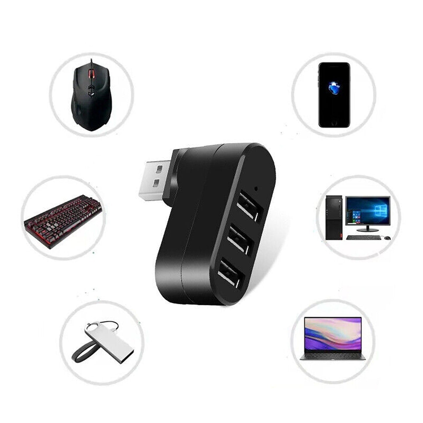 High-Speed 3-Port USB Hub for Laptop PC Data Transfer