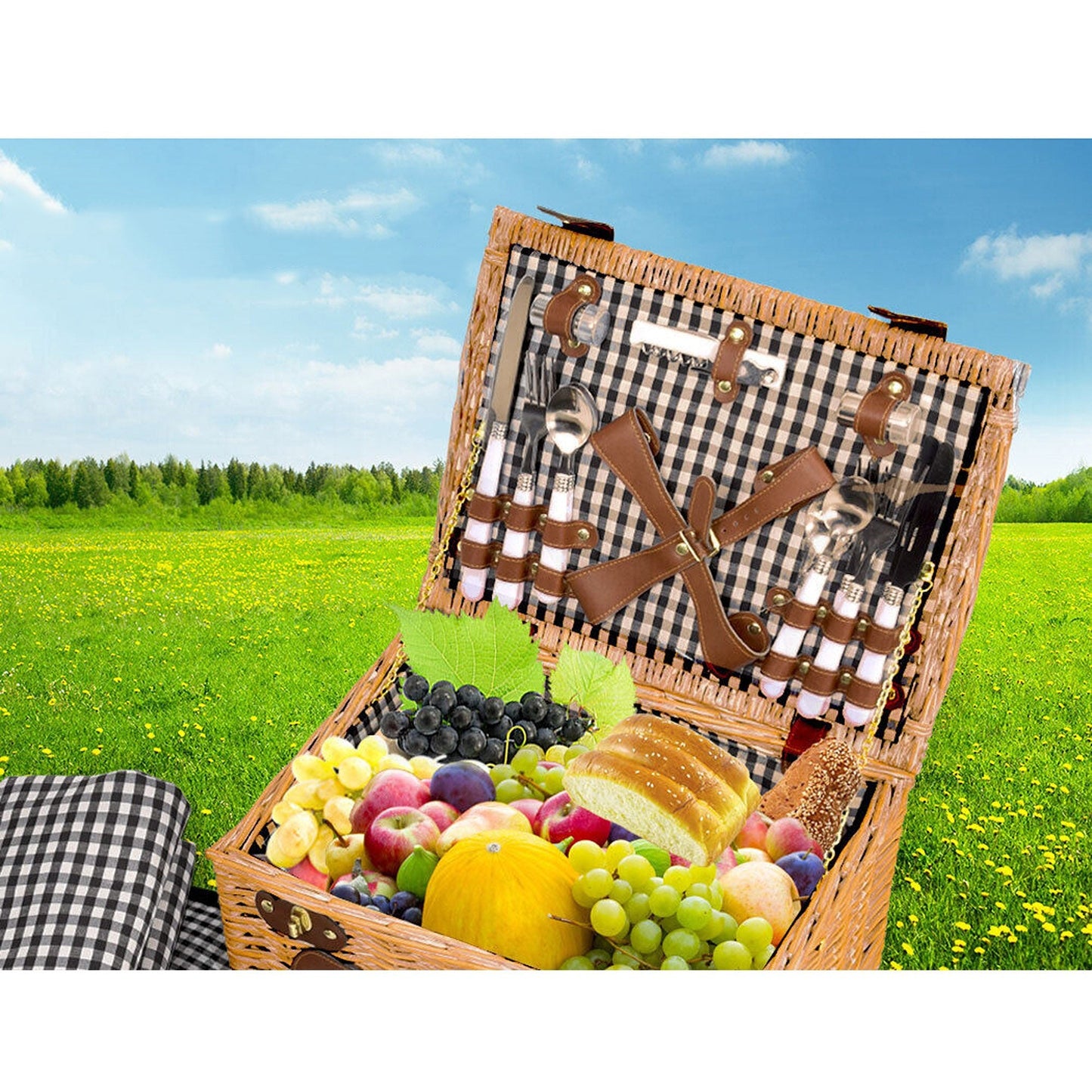 Deluxe Picnic Basket Set for 4 Outdoor Blanket and Willow Storage for Gifts