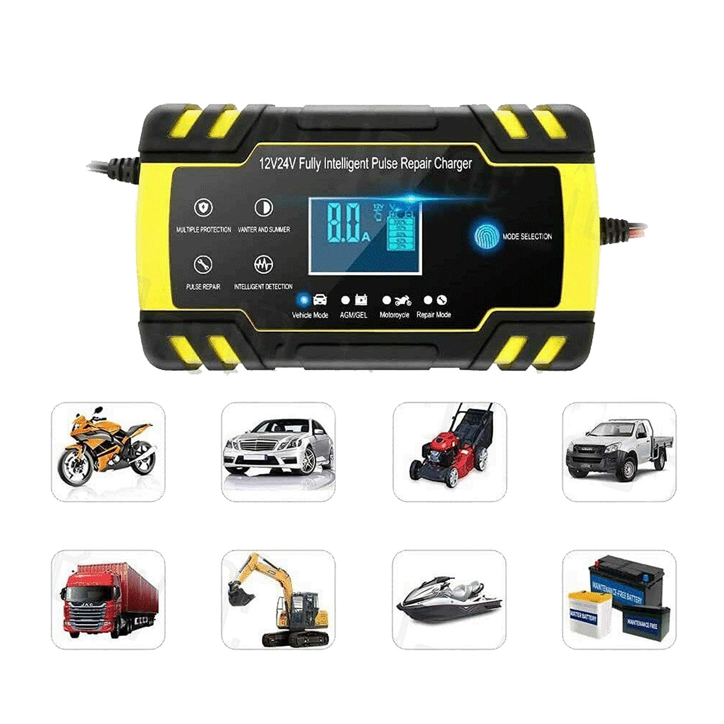 Smart Car Battery Charger Trickle and Repair Function for Motorcycles and Boats