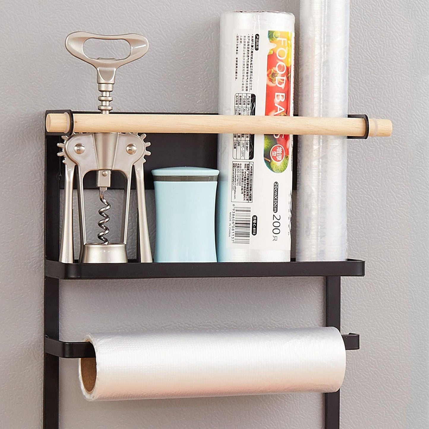 Magnetic Refrigerator Storage Rack with Hooks and Towel Holder