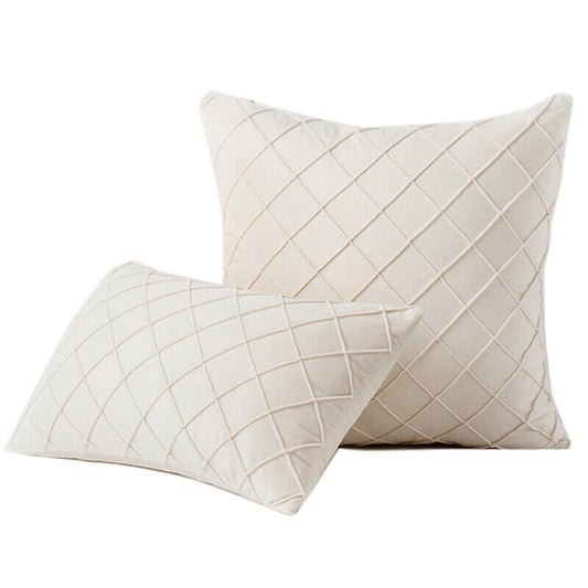 Beige Throw Pillow Case Velvet Cushion Cover Diamond Pleated