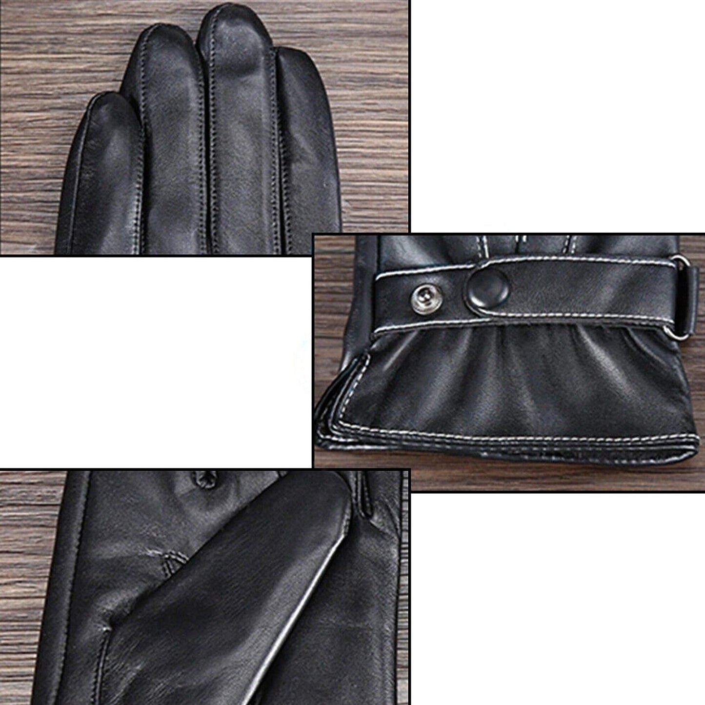 Men Winter Warm PU Leather Touch Screen Black Gloves for Smartphone