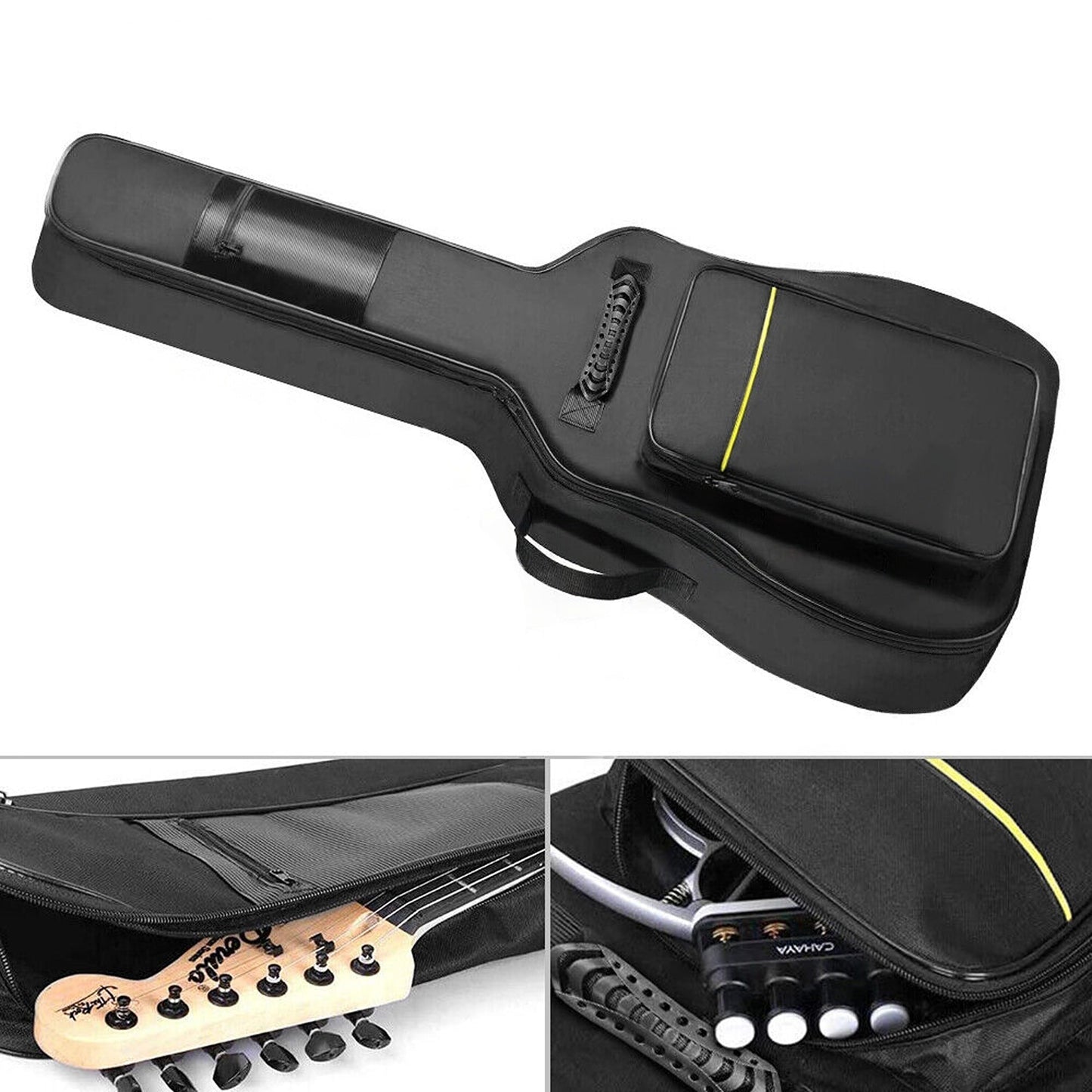 Padded Gig Bag for Acoustic Guitar Double Straps Black Soft Backpack Case
