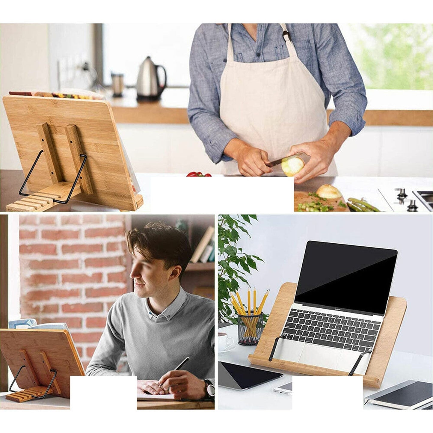 Bamboo Adjustable Portable Book Stand with Reading Desk Document Holder