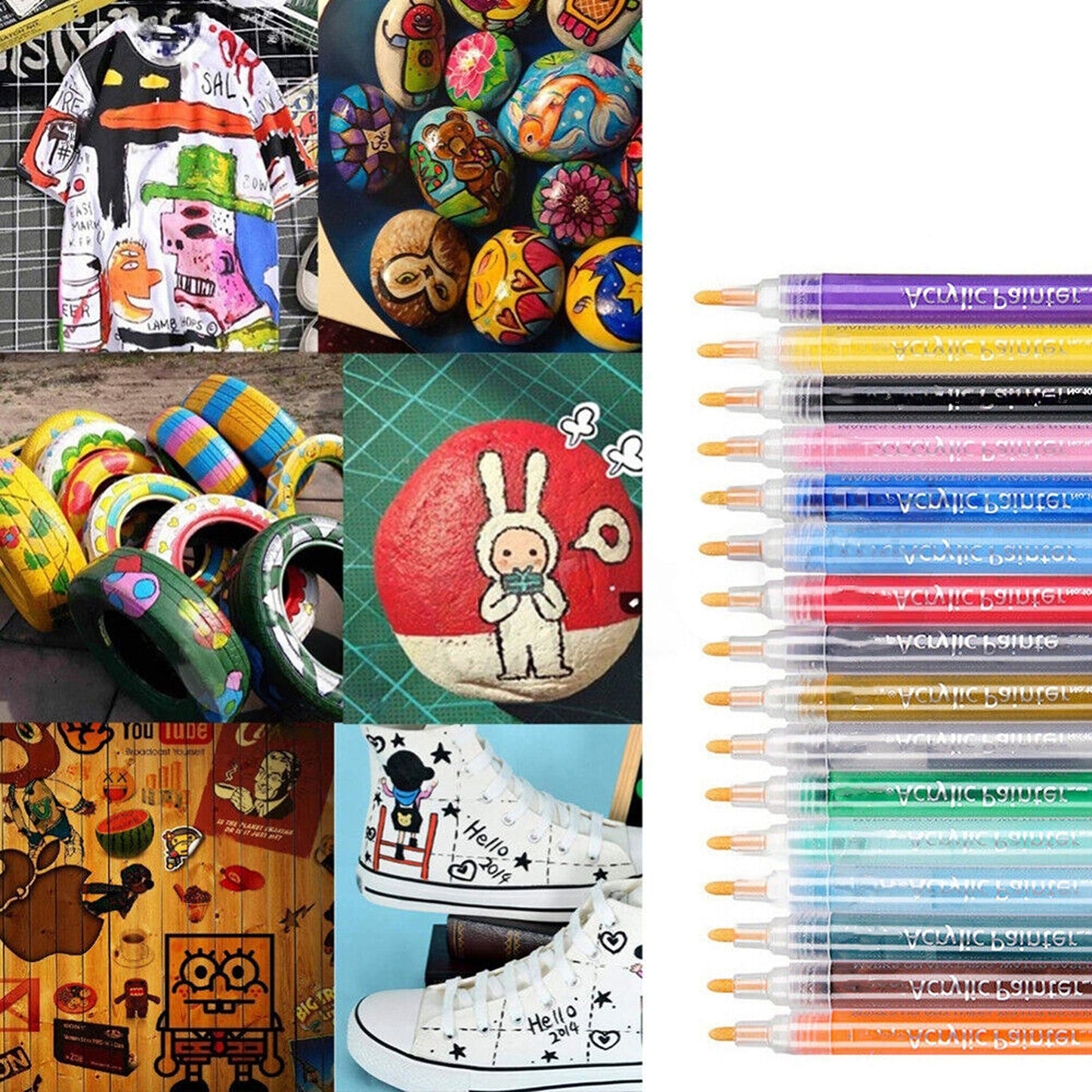 24pcs Stone Glass Rock Acrylic Paint Pens Colour Set for Rock Painting