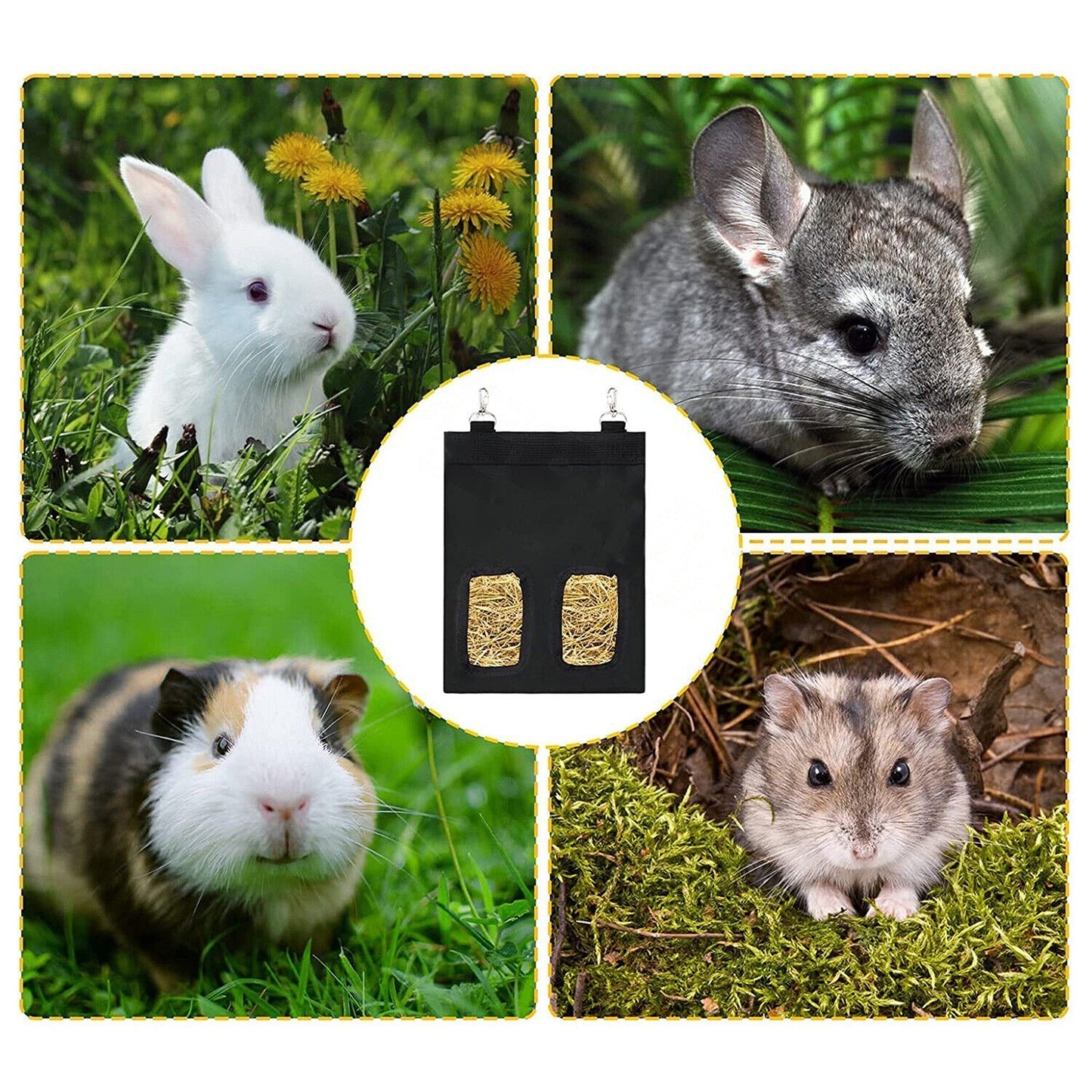Hanging Rabbit Hay Bag for Guinea Pigs Feeder Holder for Pet Cages