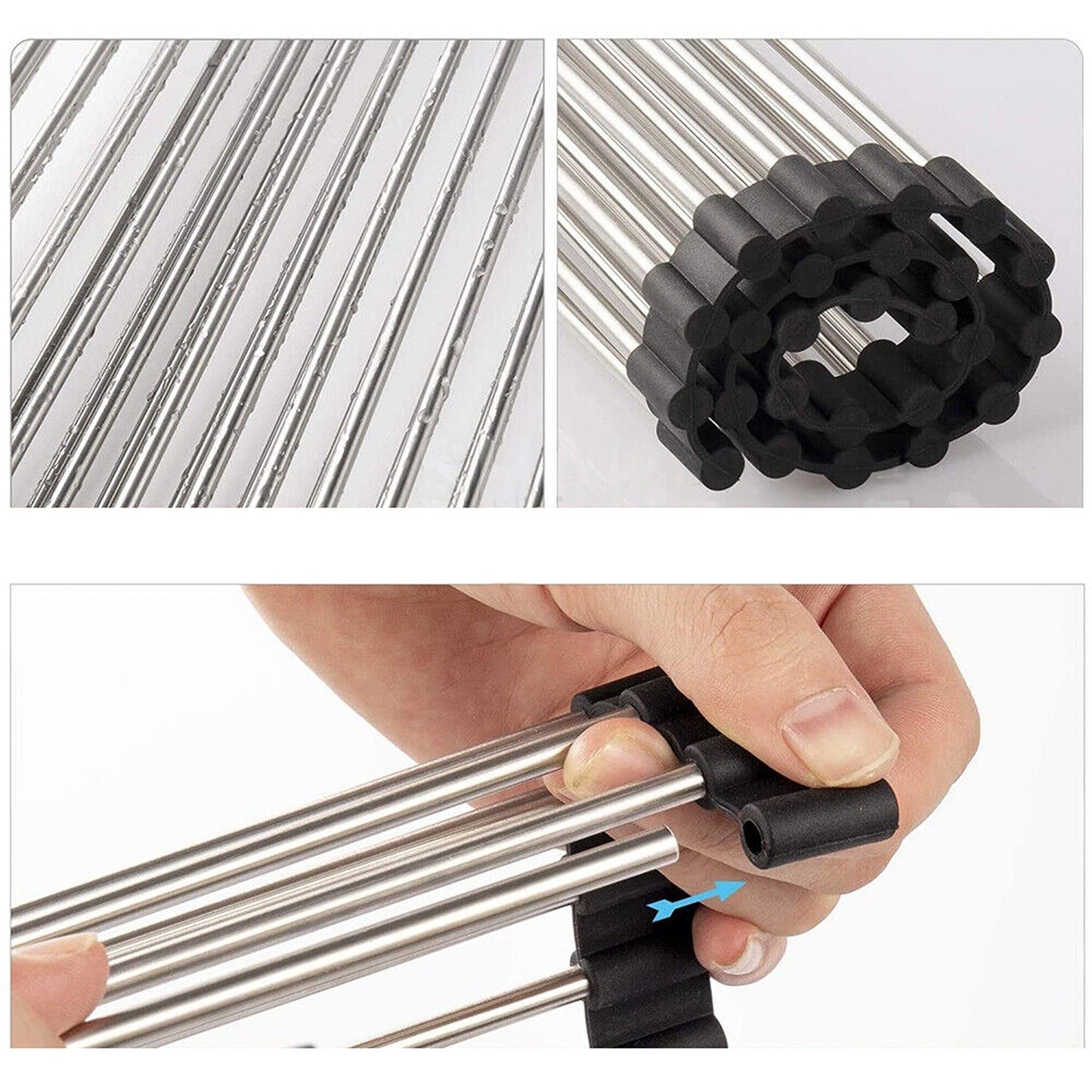 Over Sink Dish Drainer Stainless Steel Roll Up Foldable Rack