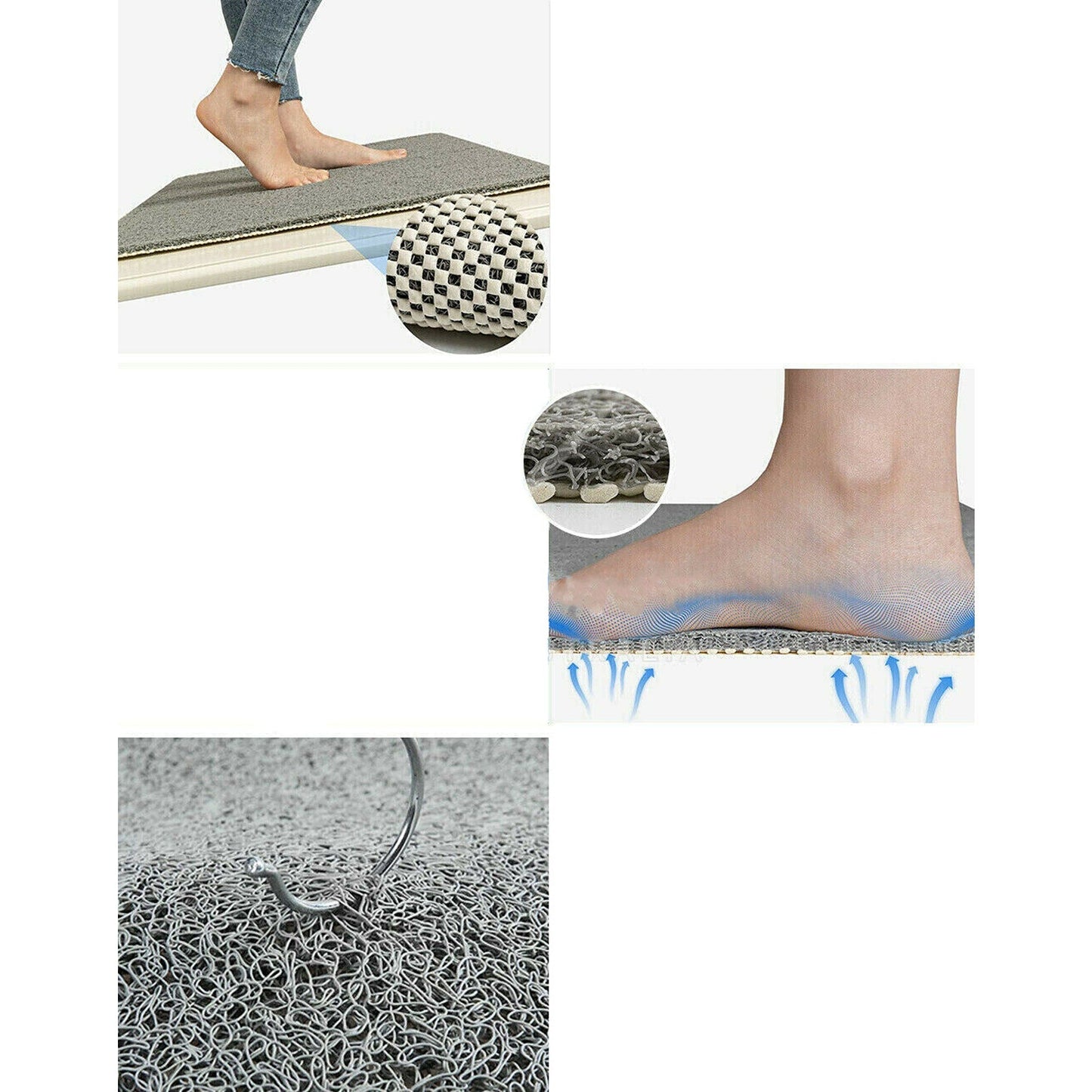 Grey Anti Slip Bath Mat Bathroom Shower Carpet with Drain