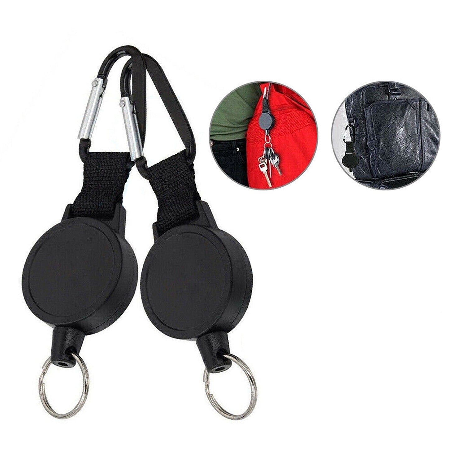 2pcs Stainless Steel Recoil Retractable Key Chain Heavy Duty Pull Ring