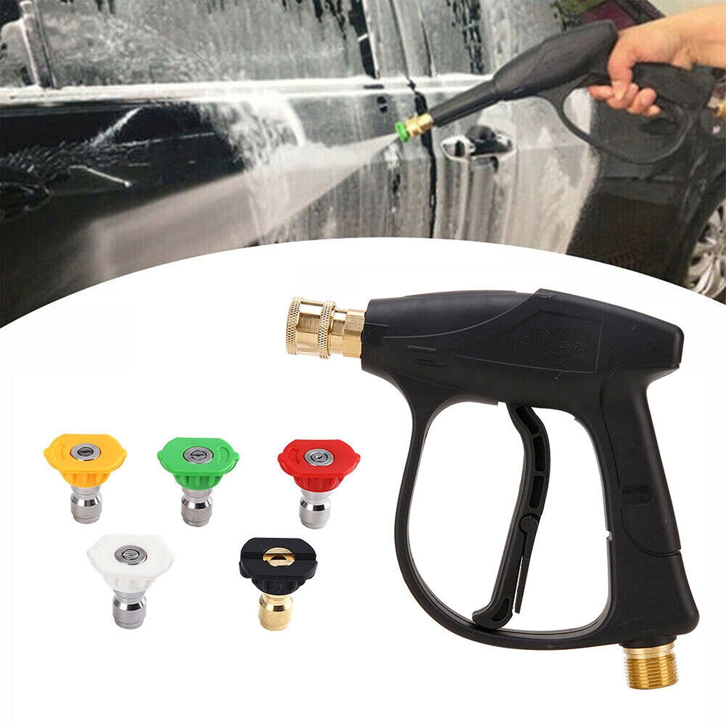 High-Pressure Water Gun for Car Washing with Short Wand and 5 Nozzle Attachments