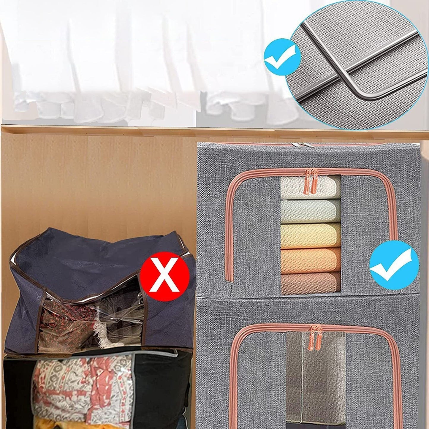 Foldable Storage Box with Crushed Steel Frame Clothes Quilt Toys Organizer