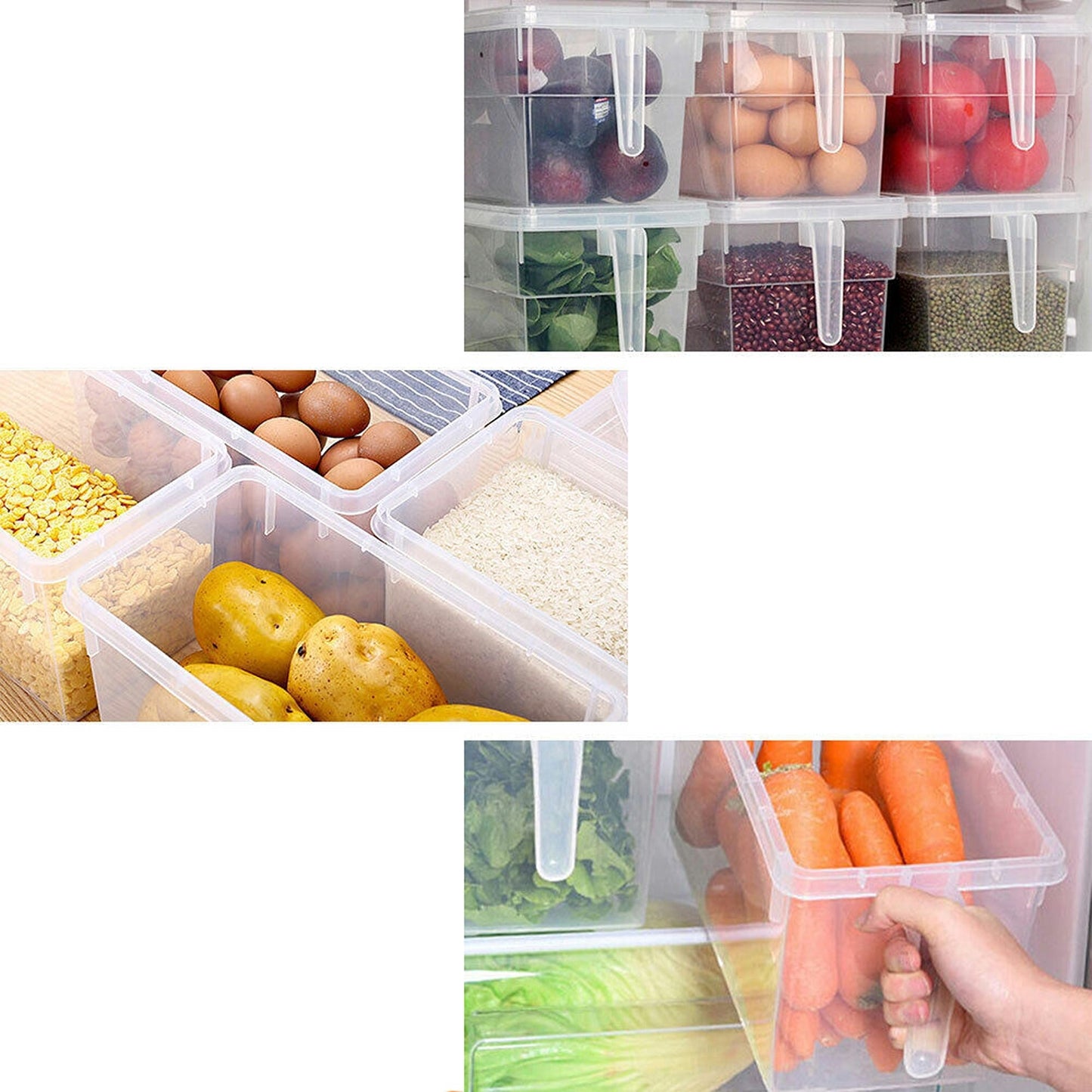 4pcs Fridge Storage Containers Food Kitchen Freezer Organizer Set