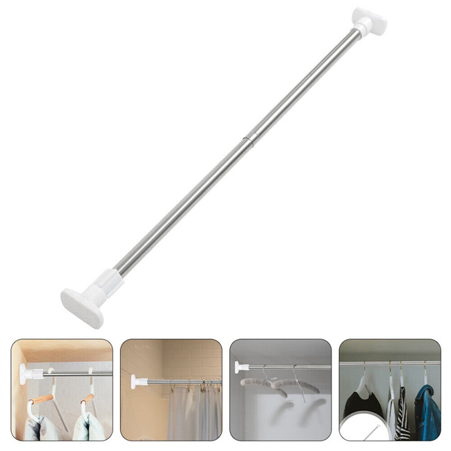 Adjustable Tension Curtain Rod Extendable for Showers and Closets