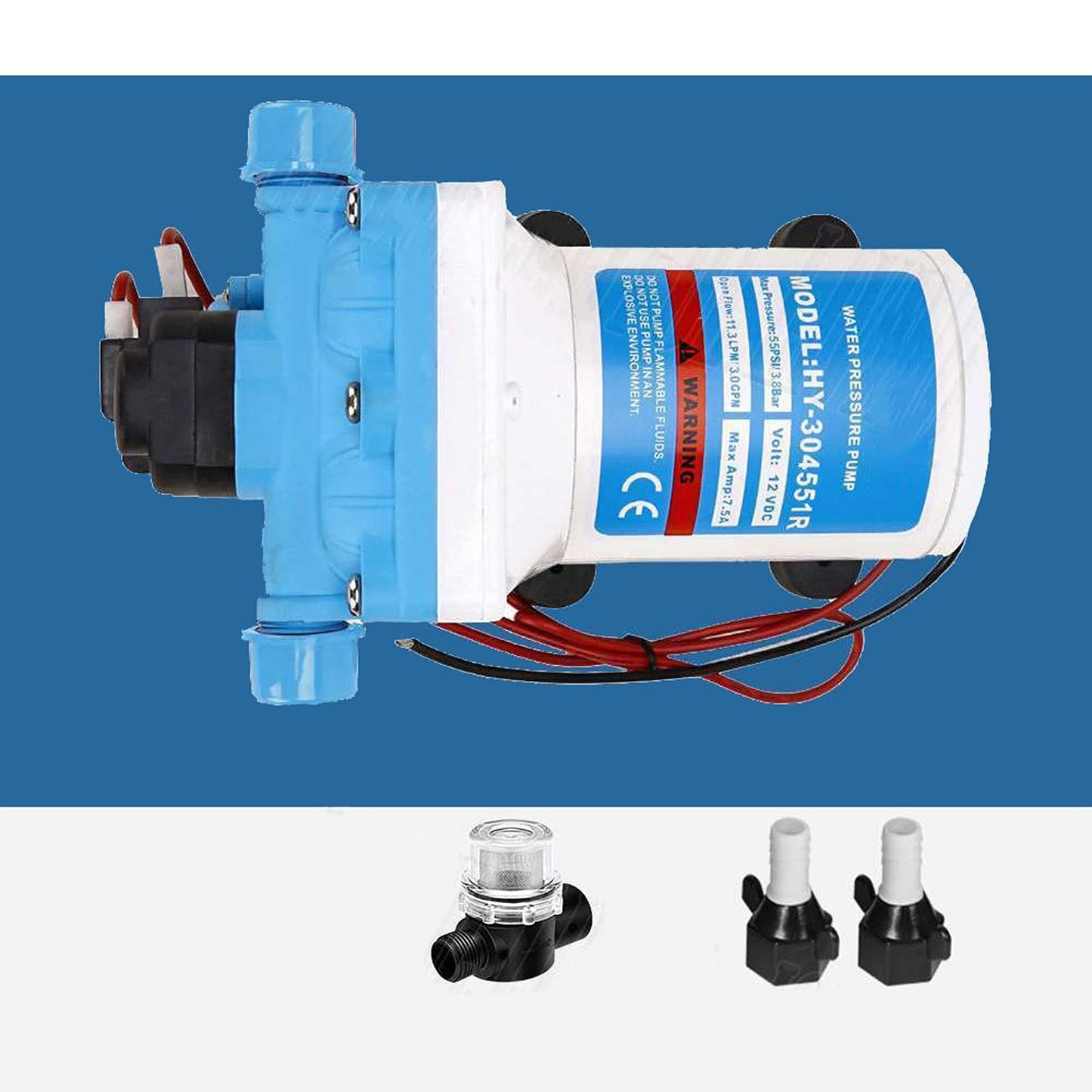 12V Self-Priming Water Pump 55PSI 11.3LPM for RV Caravan and Boat Camping