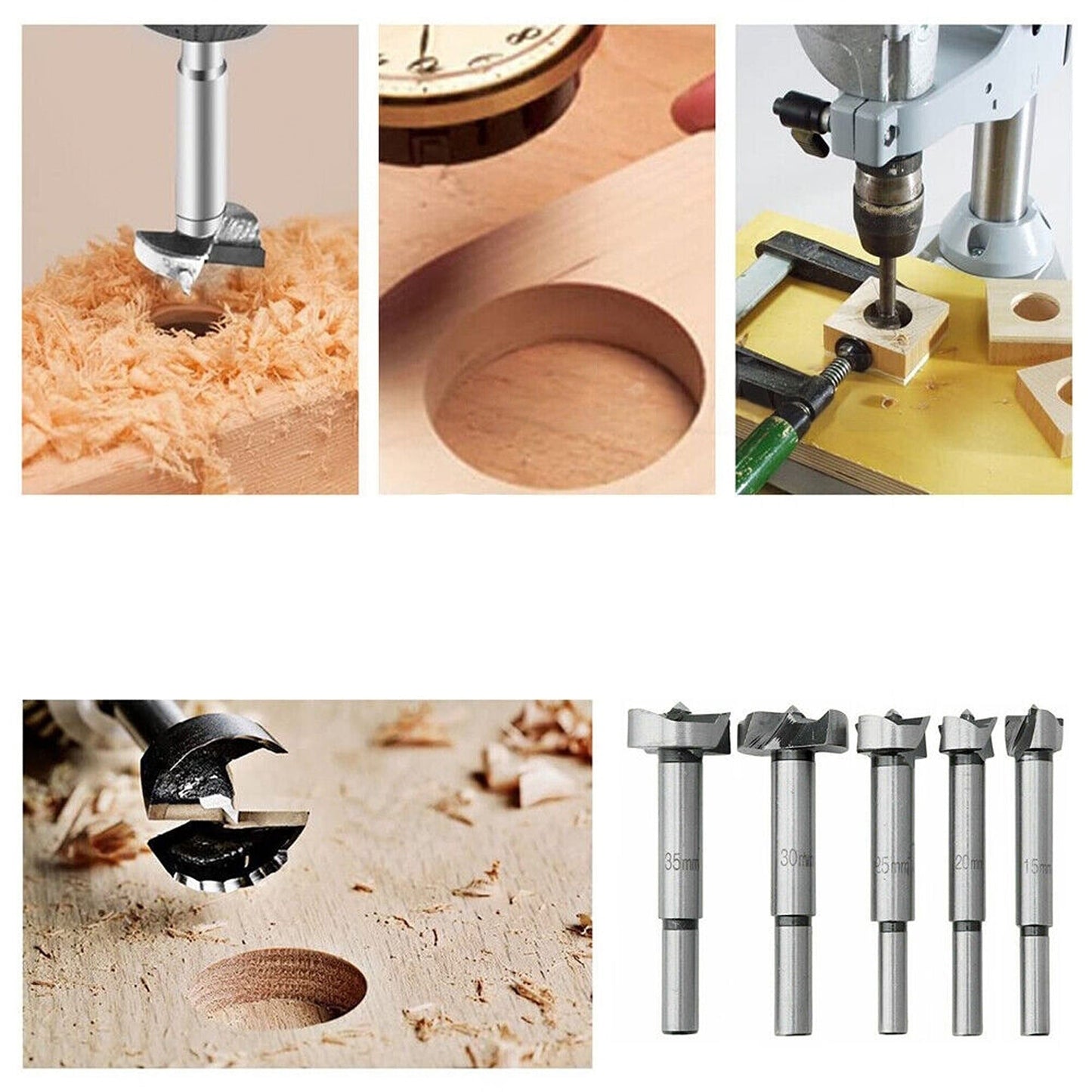 5pcs Woodworking Forstner Drill Bit Set Hole Saw Cutter Tools