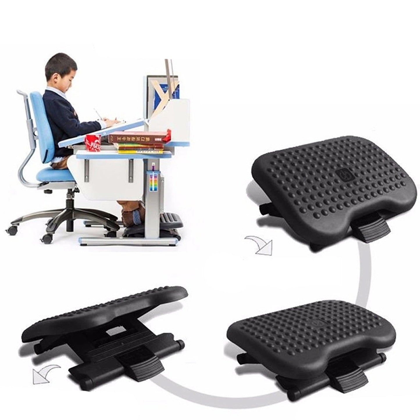 Adjustable Height and Angle Comfort Foot Rest Stool for Office and Home Use
