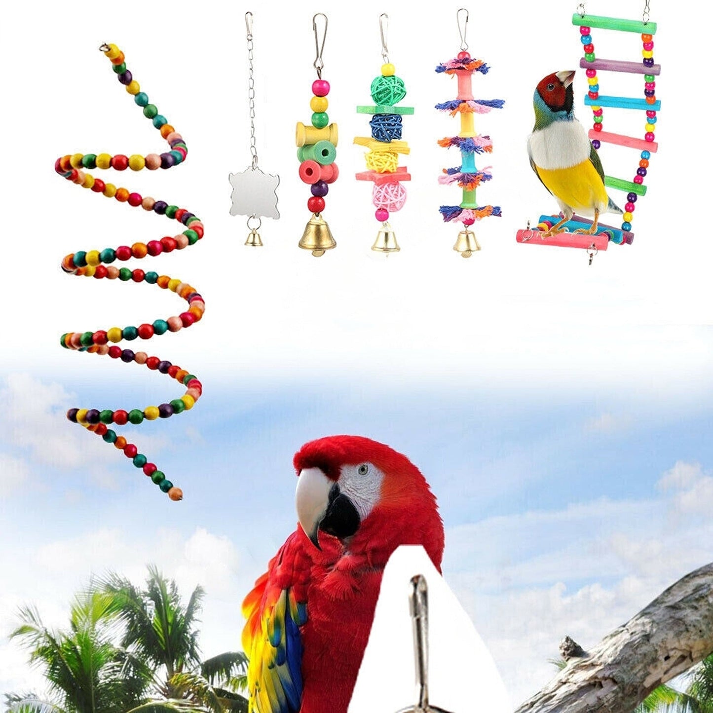 10pcs Hanging Bell Bird Swing Toys Parrot Cage Chewing Toy Set