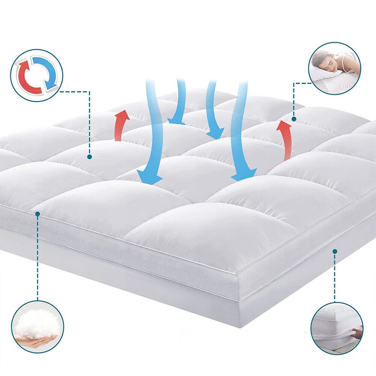 Luxury Bamboo Pillowtop Mattress Topper Queen King Size 1000GSM